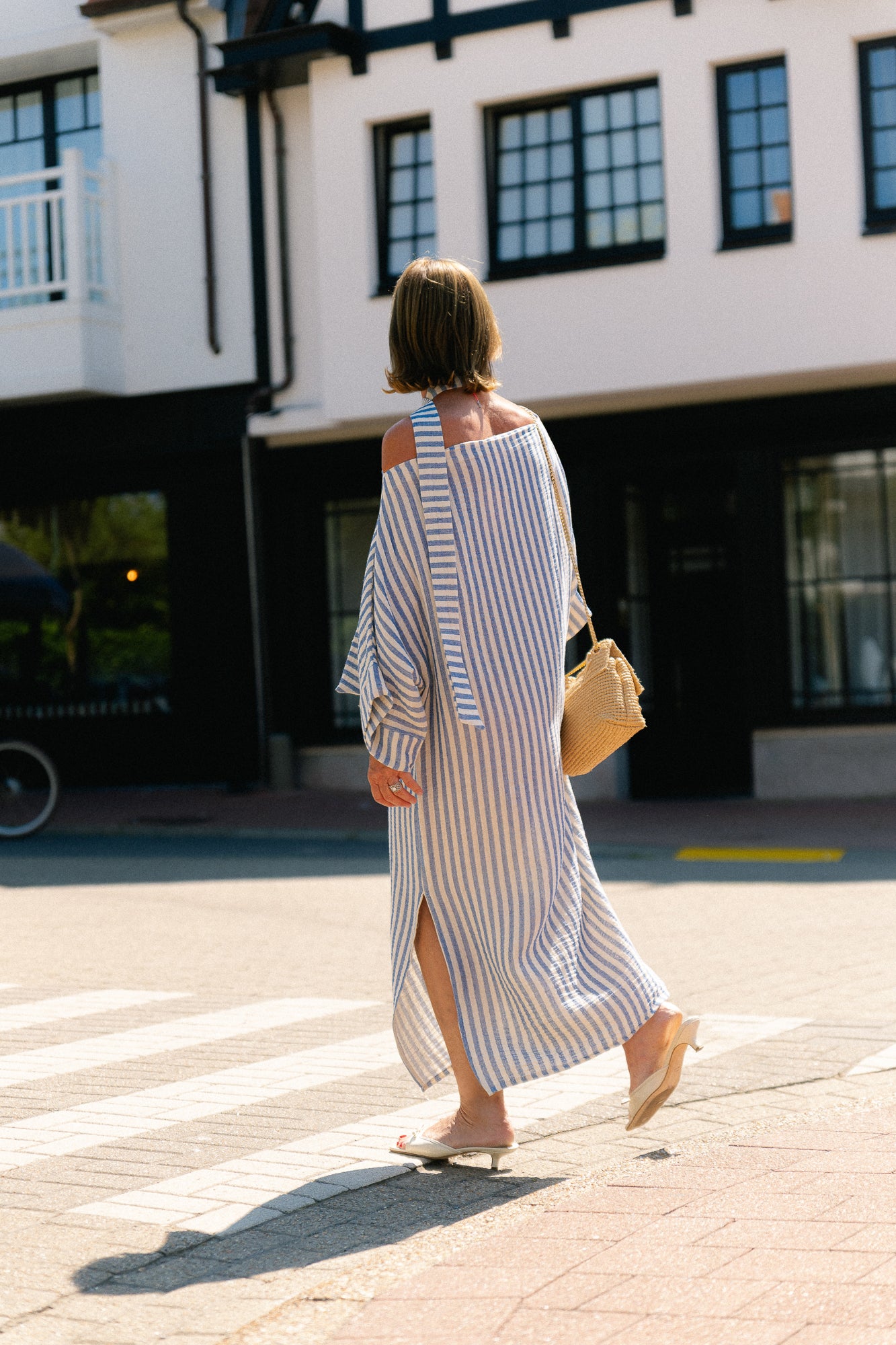 Maelys striped off-shoulder dress ecru/blue
