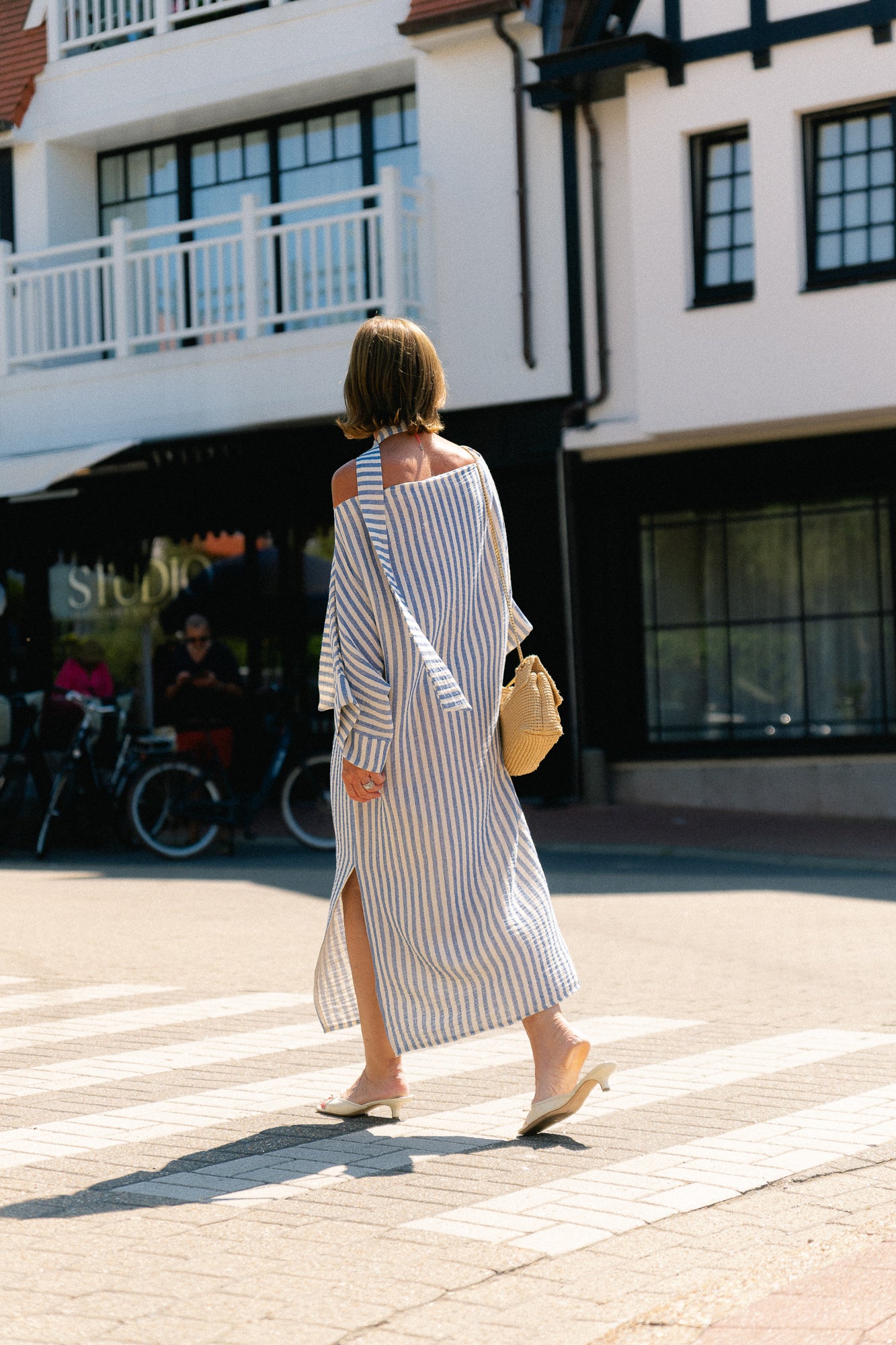Maelys striped off-shoulder dress ecru/blue