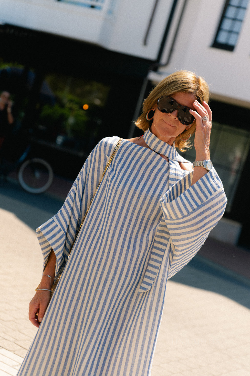 Maelys striped off-shoulder dress ecru/blue