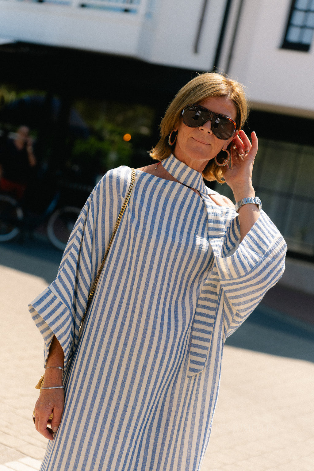 Maelys striped off-shoulder dress ecru/blue