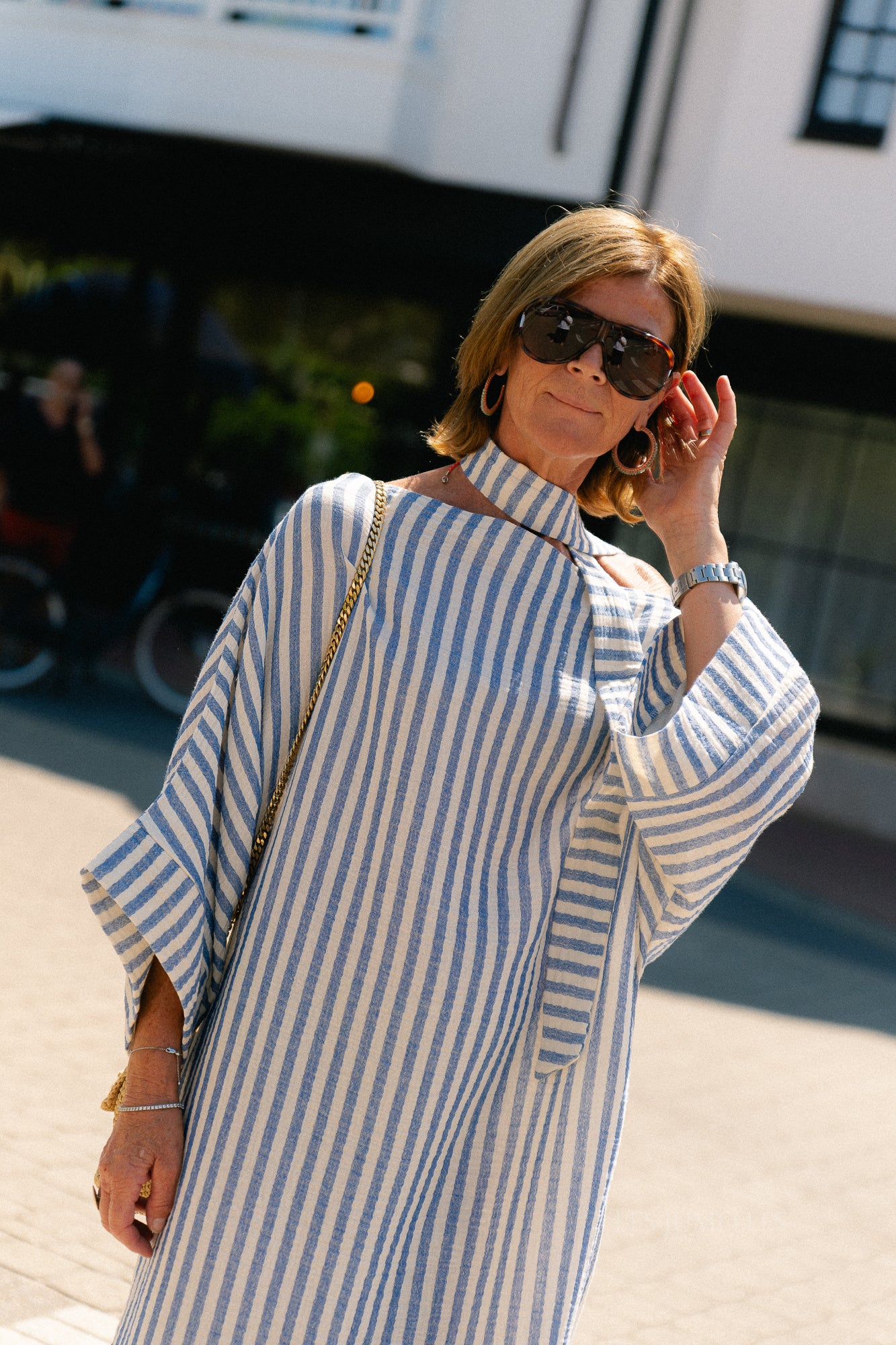 Maelys striped off-shoulder dress ecru/blue