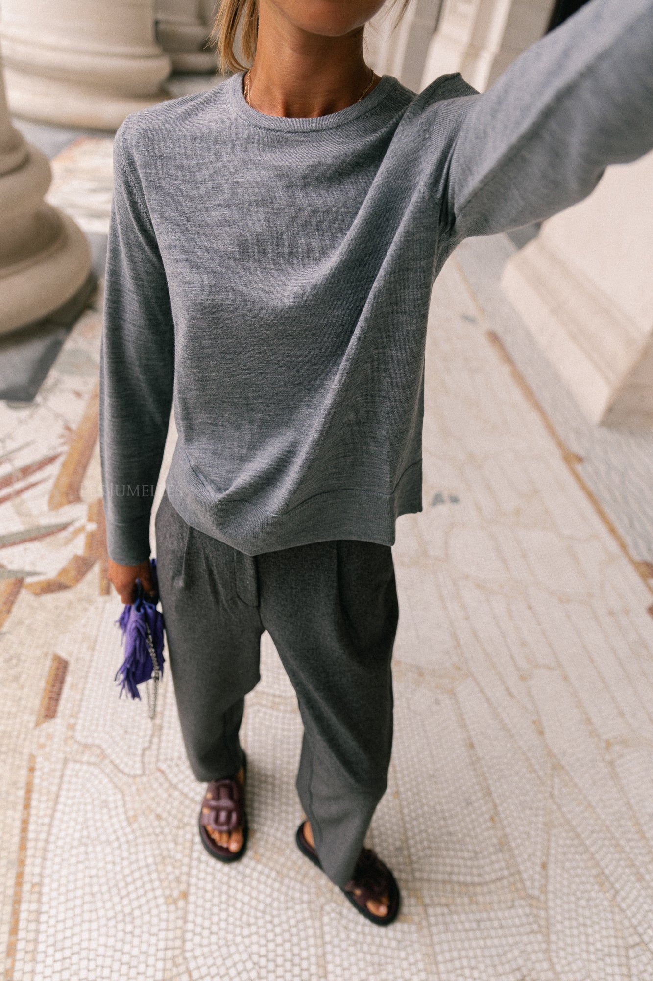 SLFThea LS knit merino O-neck medium grey melange