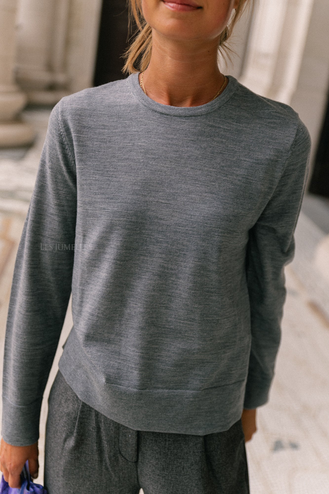 SLFThea LS knit merino O-neck medium grey melange