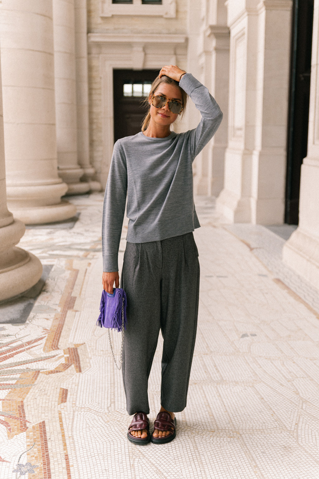 SLFThea LS knit merino O-neck medium grey melange