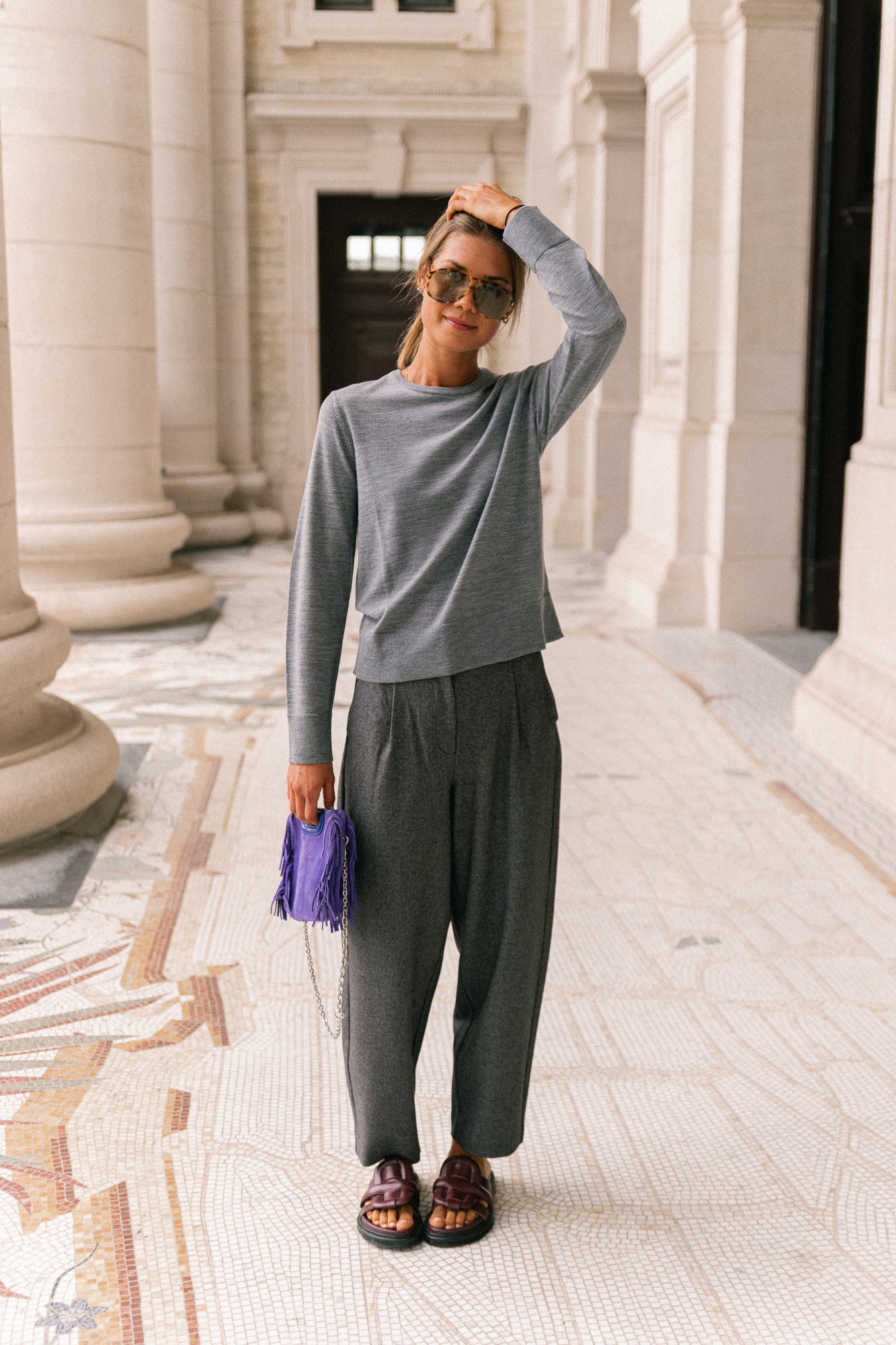 SLFThea LS knit merino O-neck medium grey melange
