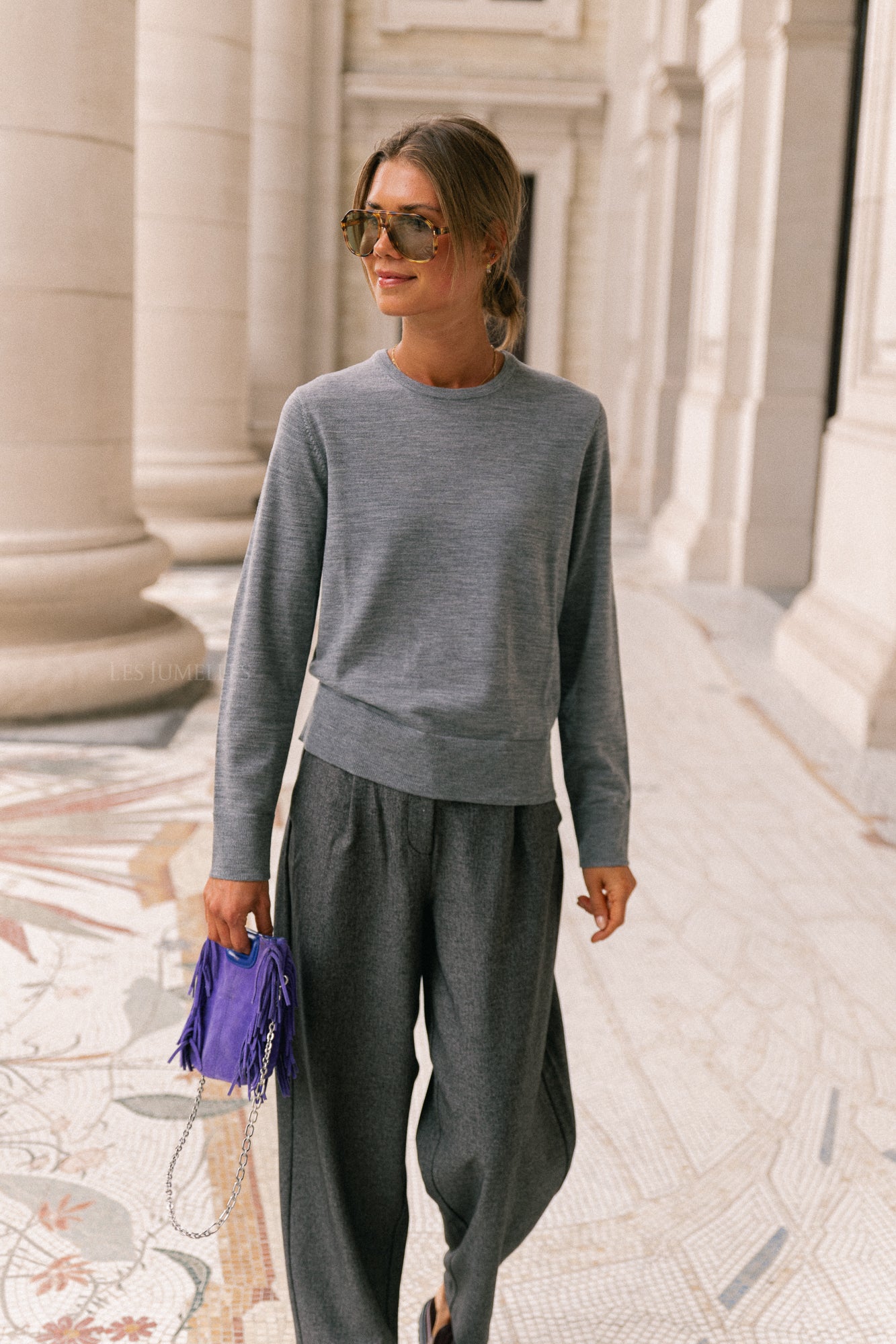 SLFThea LS knit merino O-neck medium grey melange