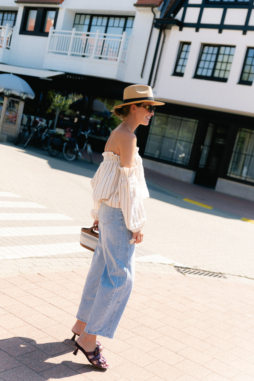 Ophelia off shoulder striped blouse ecru
