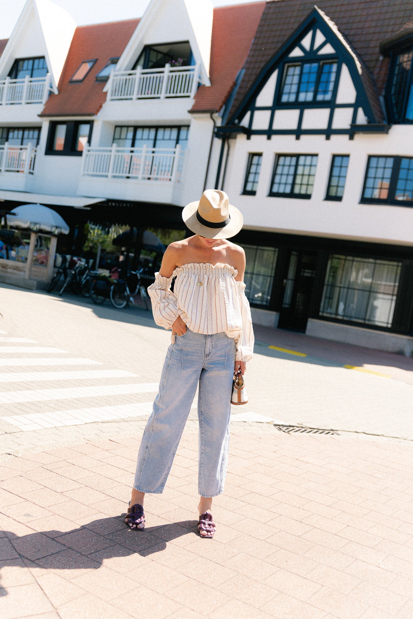 Ophelia off shoulder striped blouse ecru