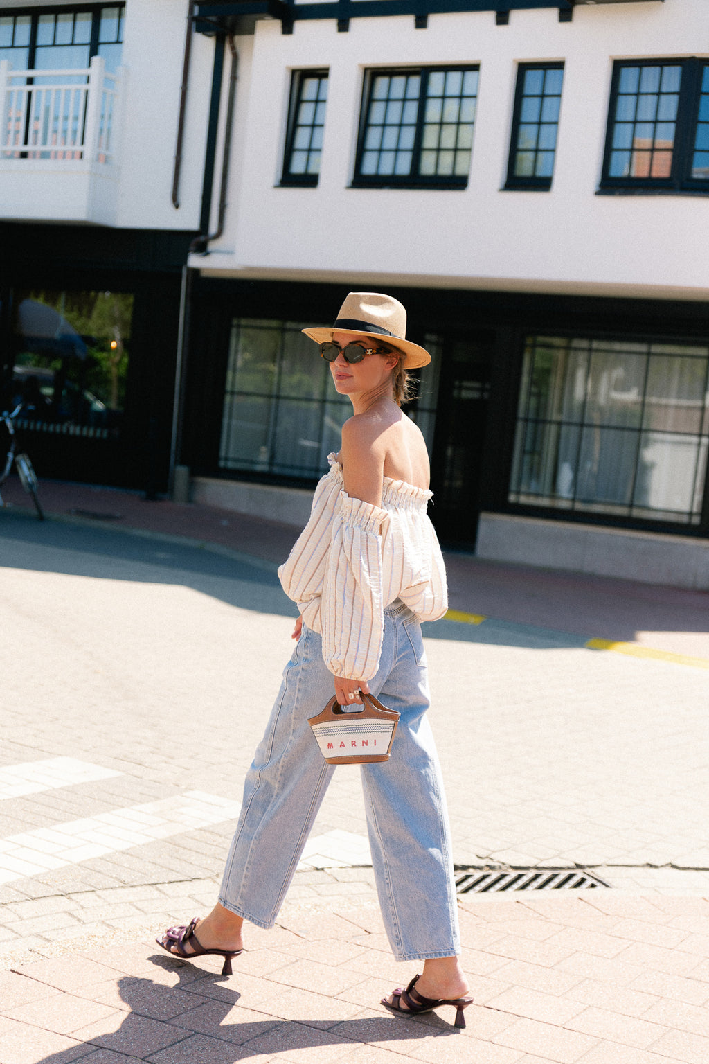 Ophelia off shoulder striped blouse ecru