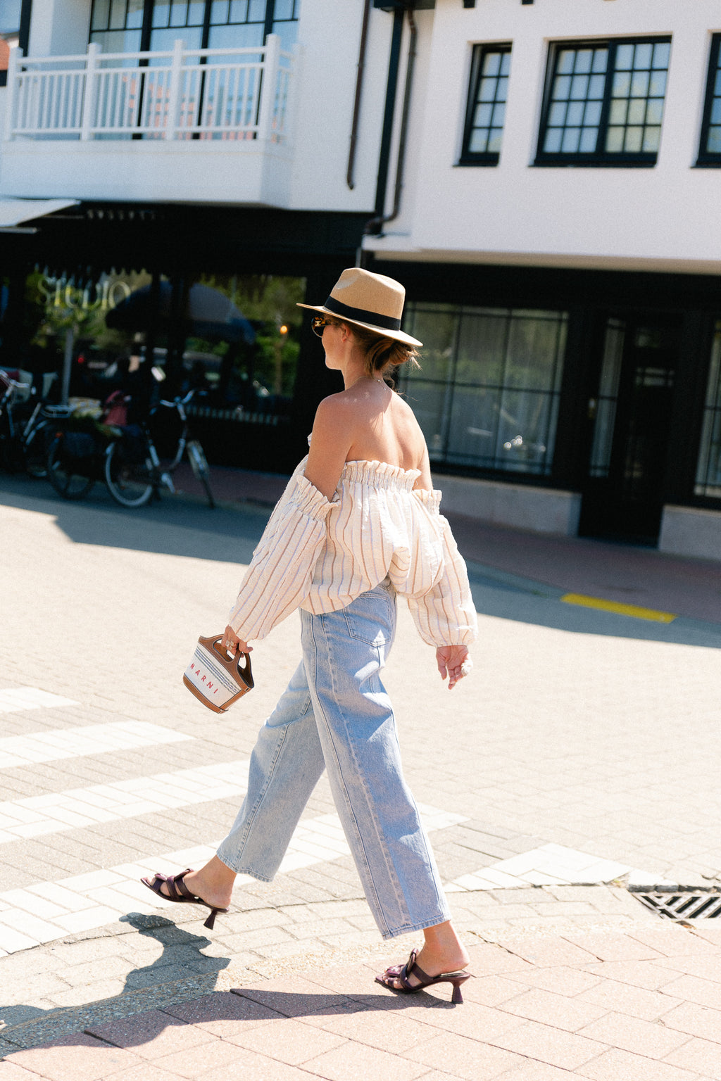 Ophelia off shoulder striped blouse ecru