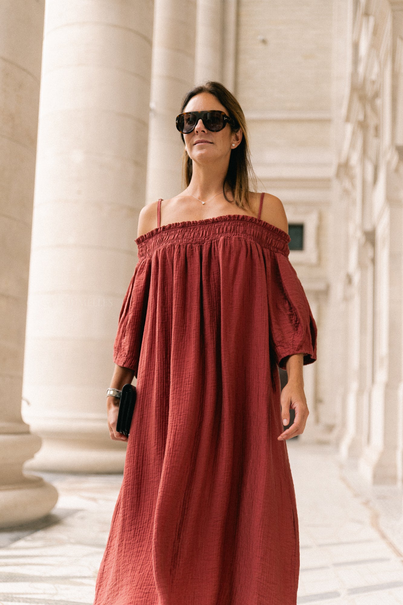 Judith Off-Shoulder-Kleid Weinrot