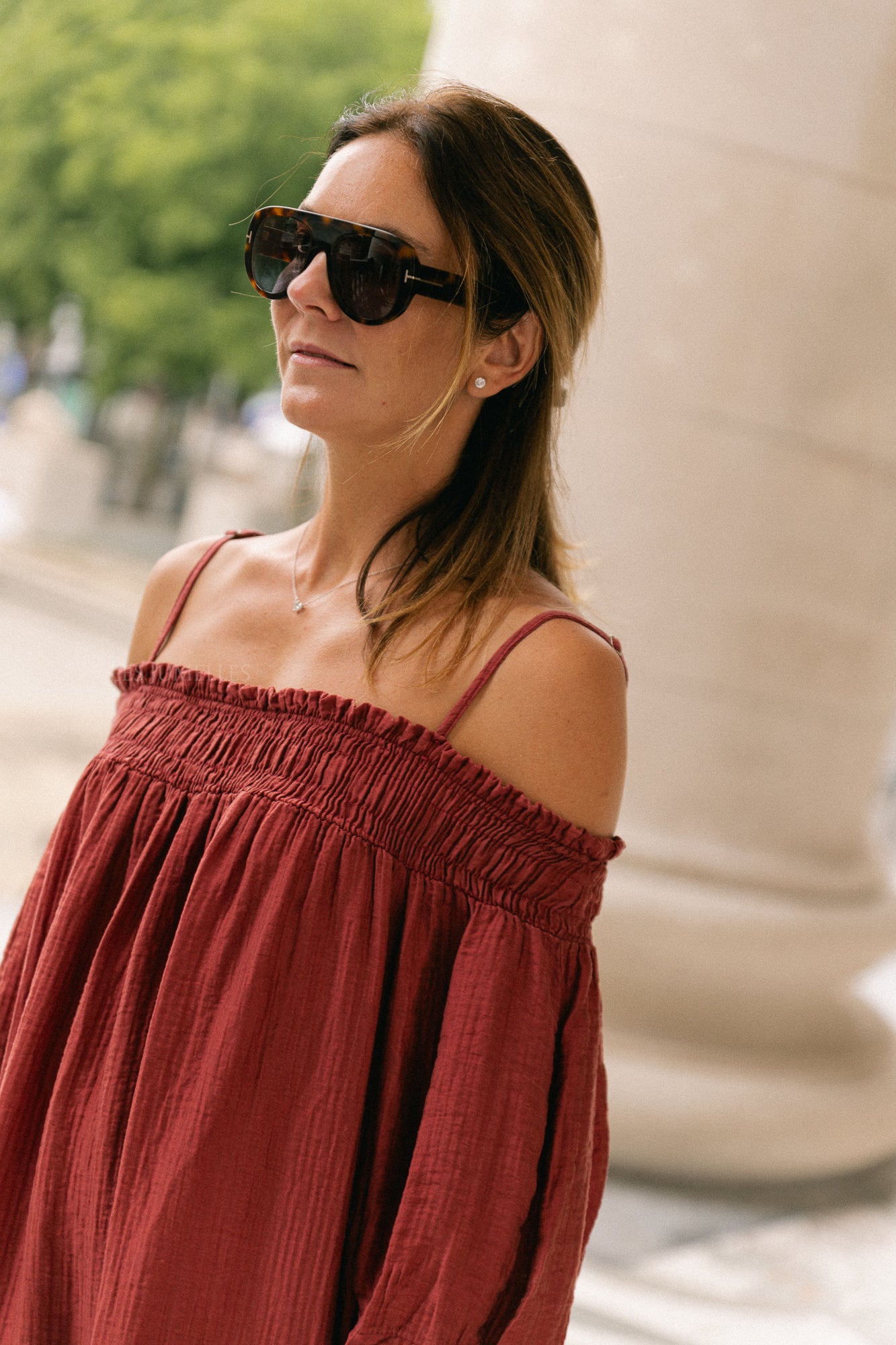 Judith Off-Shoulder-Kleid Weinrot