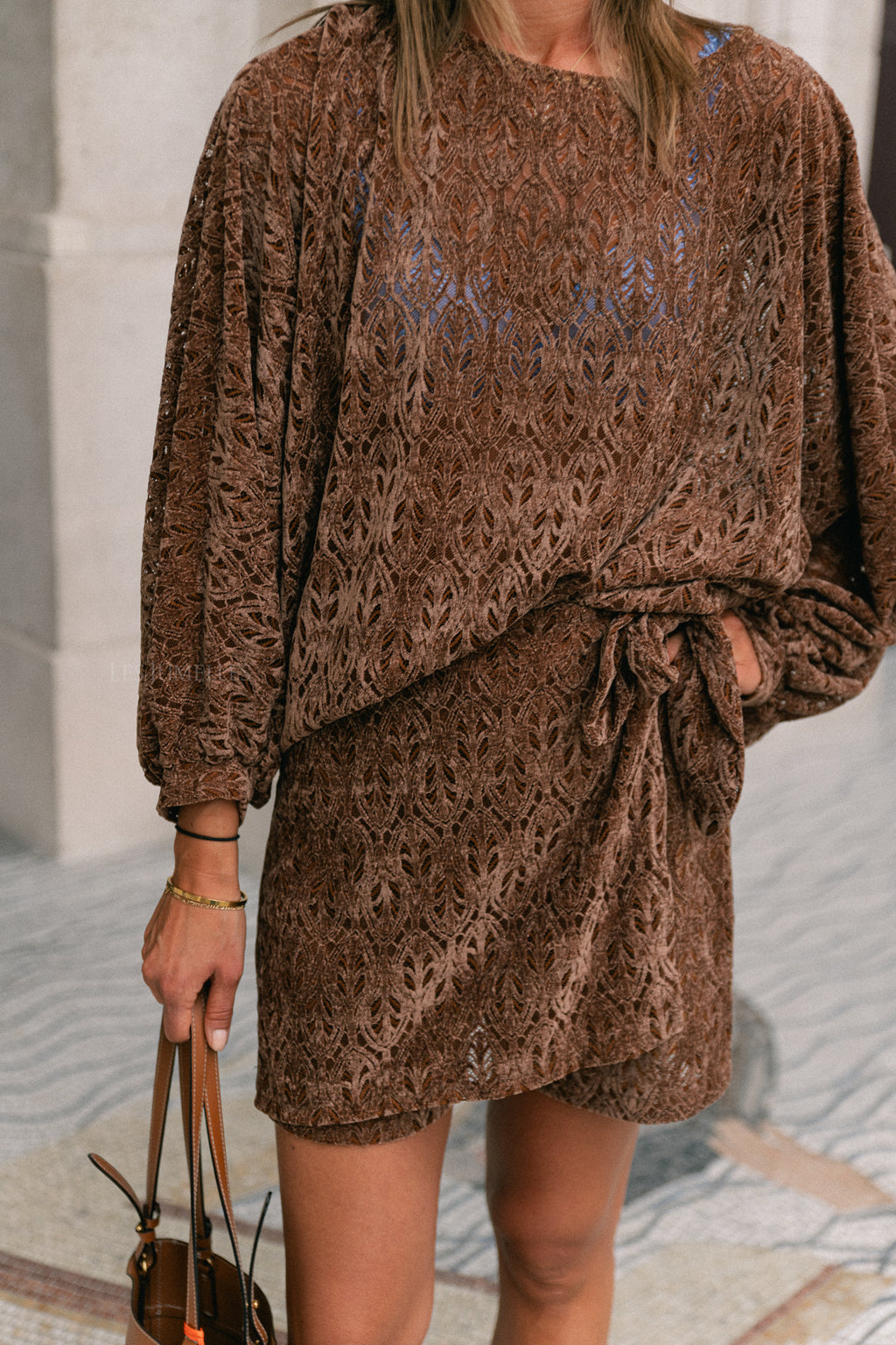 Noëlle velvet skort brown