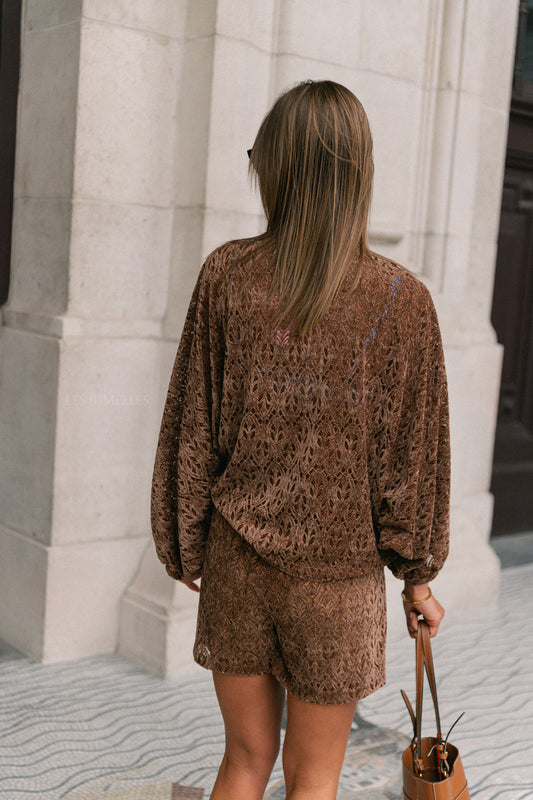 Les Jumelles Noëlle LS velvet blouse brown