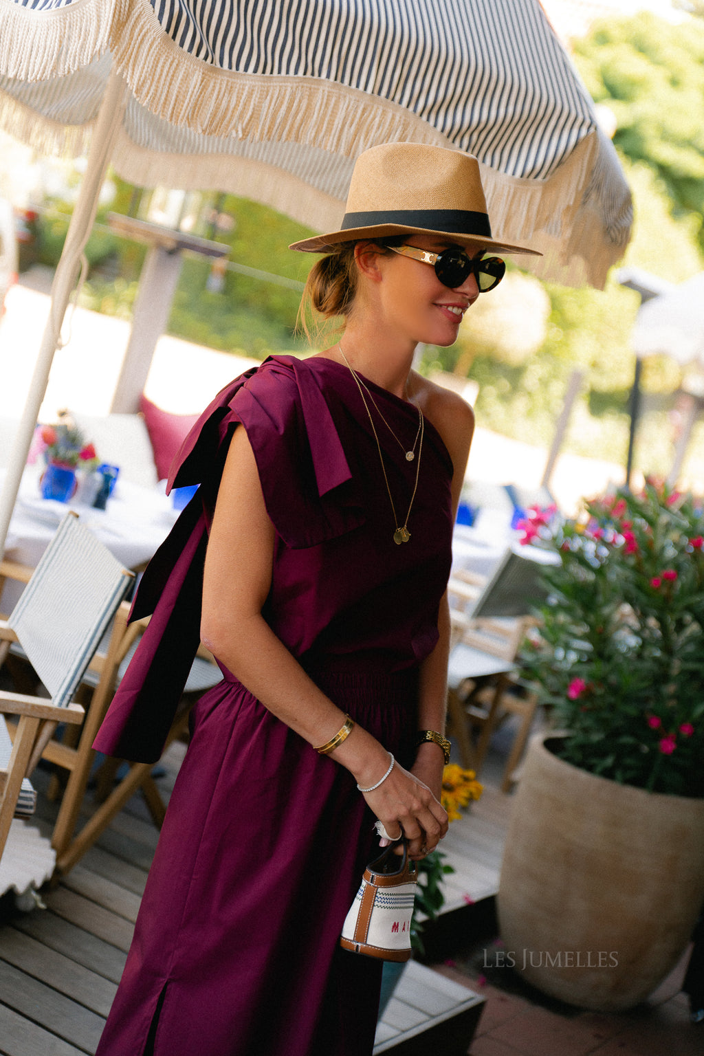 Britt one shoulder bow tie top burgundy
