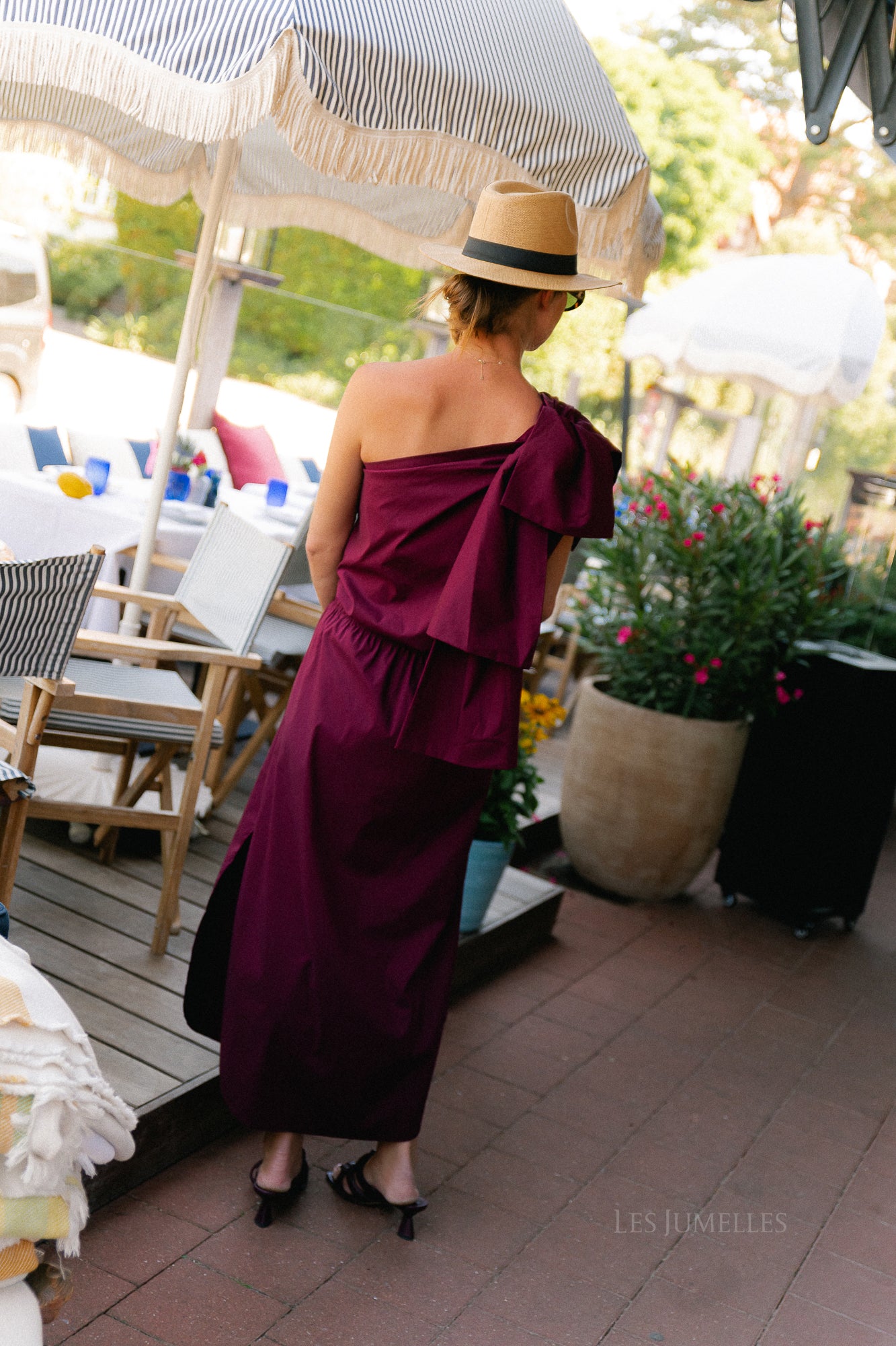 Britt one shoulder bow tie top burgundy