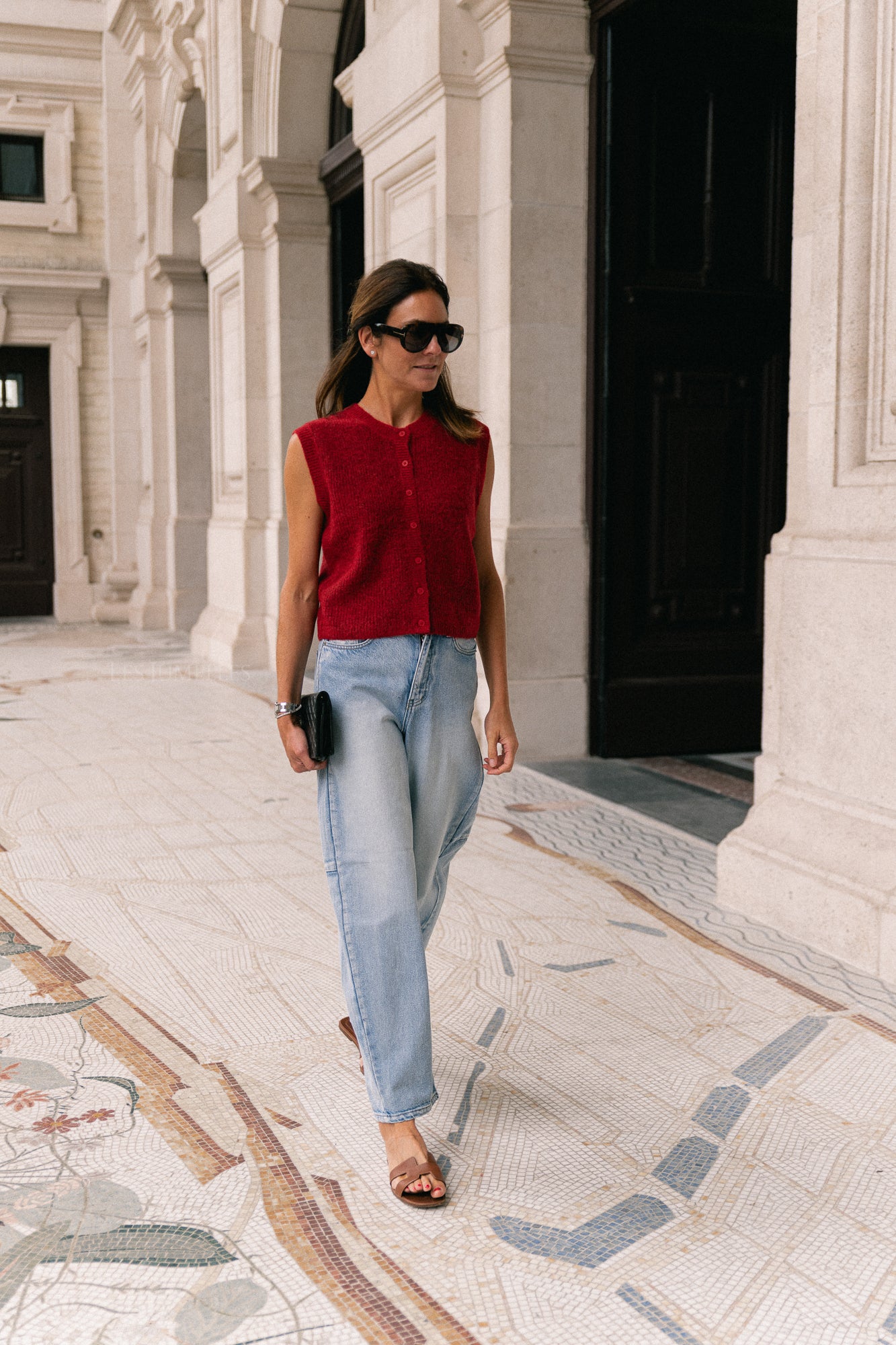 Gilet col rond boutonné SLFLulu SL rouge équestre