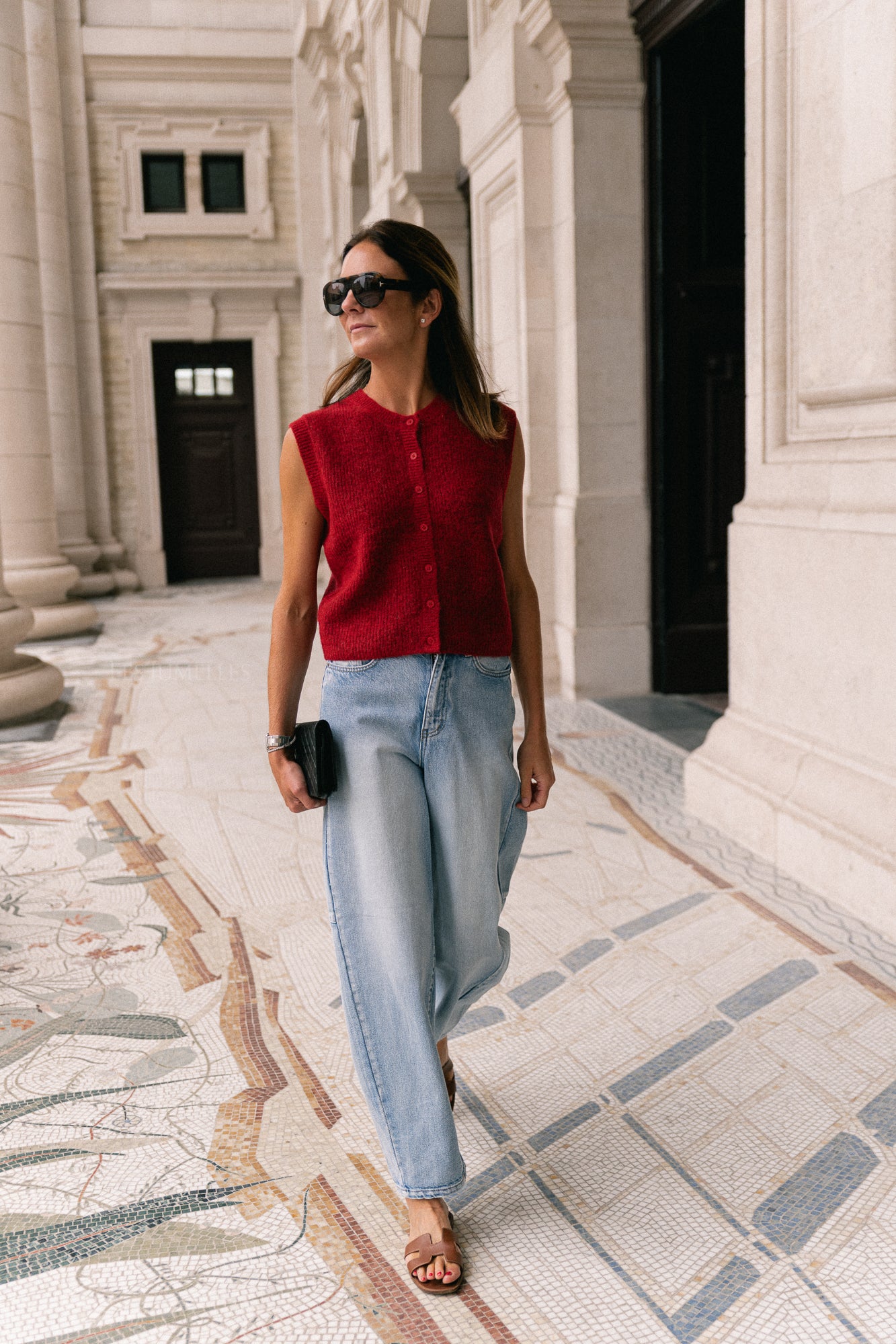 Gilet col rond boutonné SLFLulu SL rouge équestre