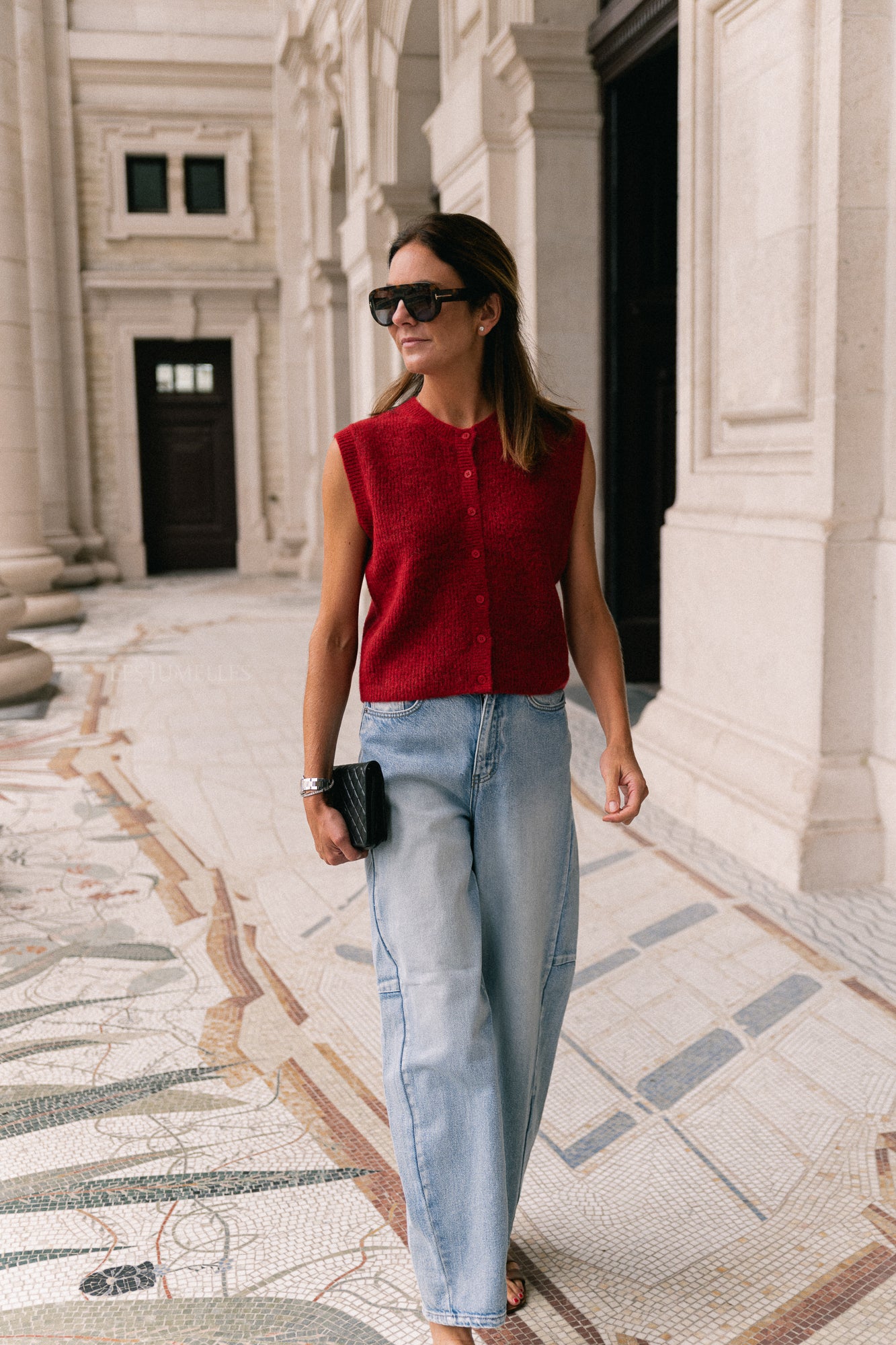 Gilet col rond boutonné SLFLulu SL rouge équestre