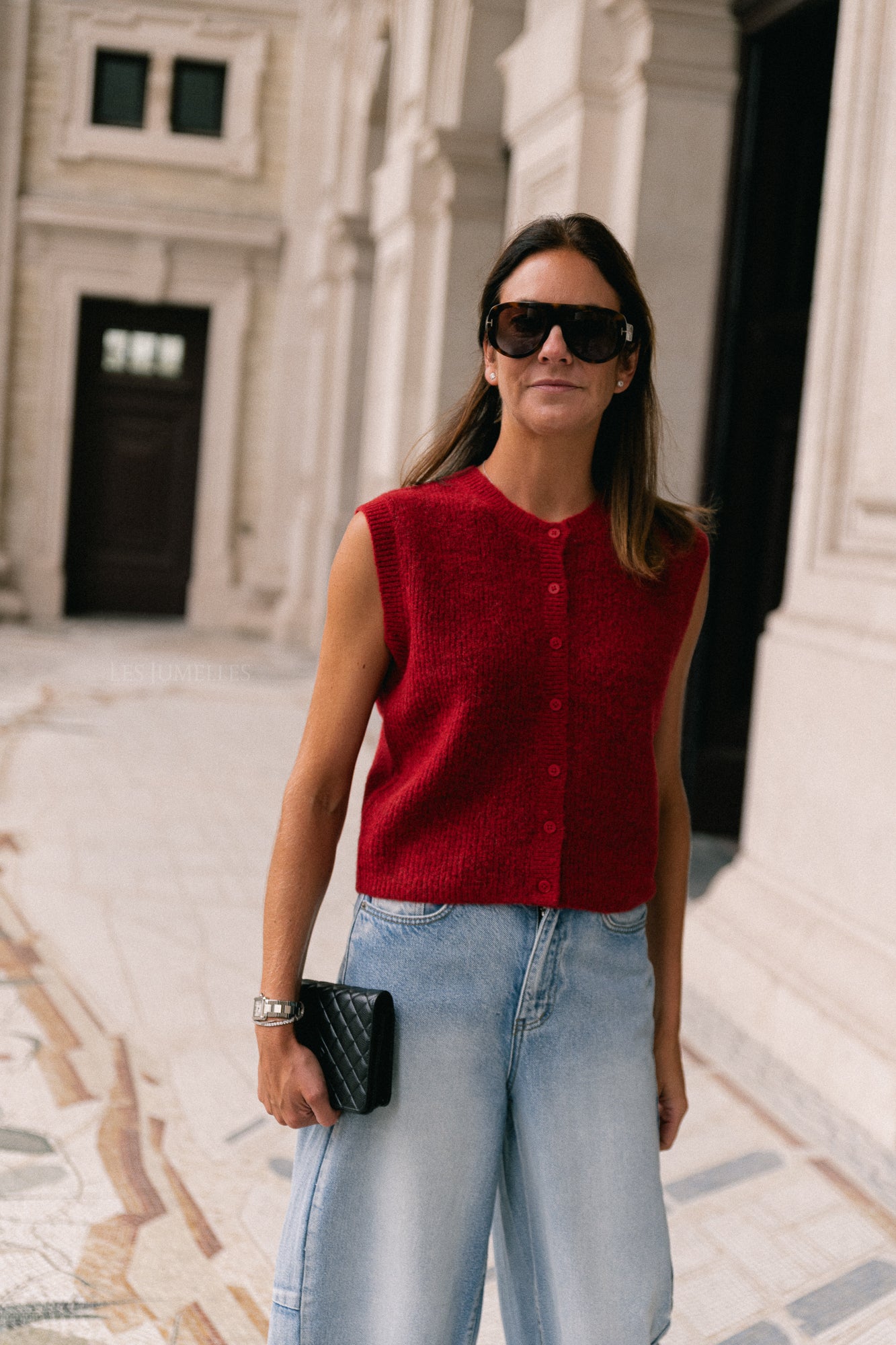 Gilet col rond boutonné SLFLulu SL rouge équestre