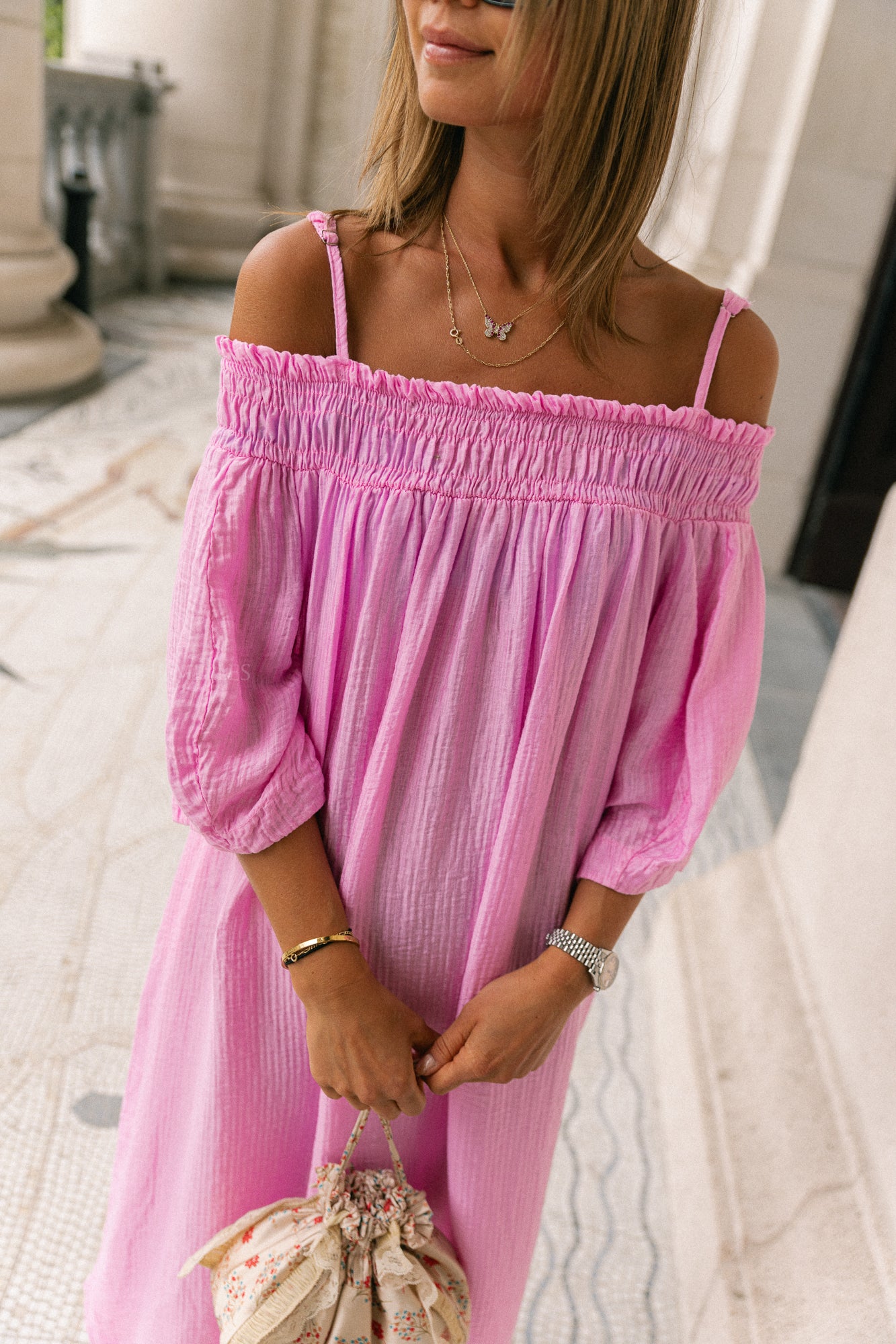 Judith Off-Shoulder-Kleid Pfingstrose