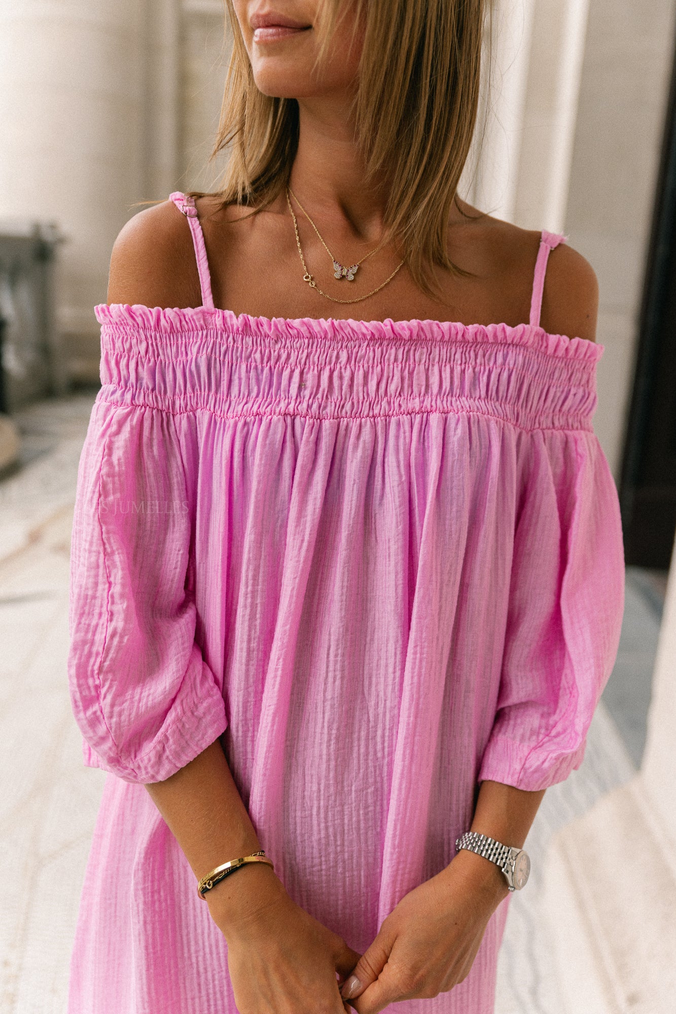 Judith Off-Shoulder-Kleid Pfingstrose