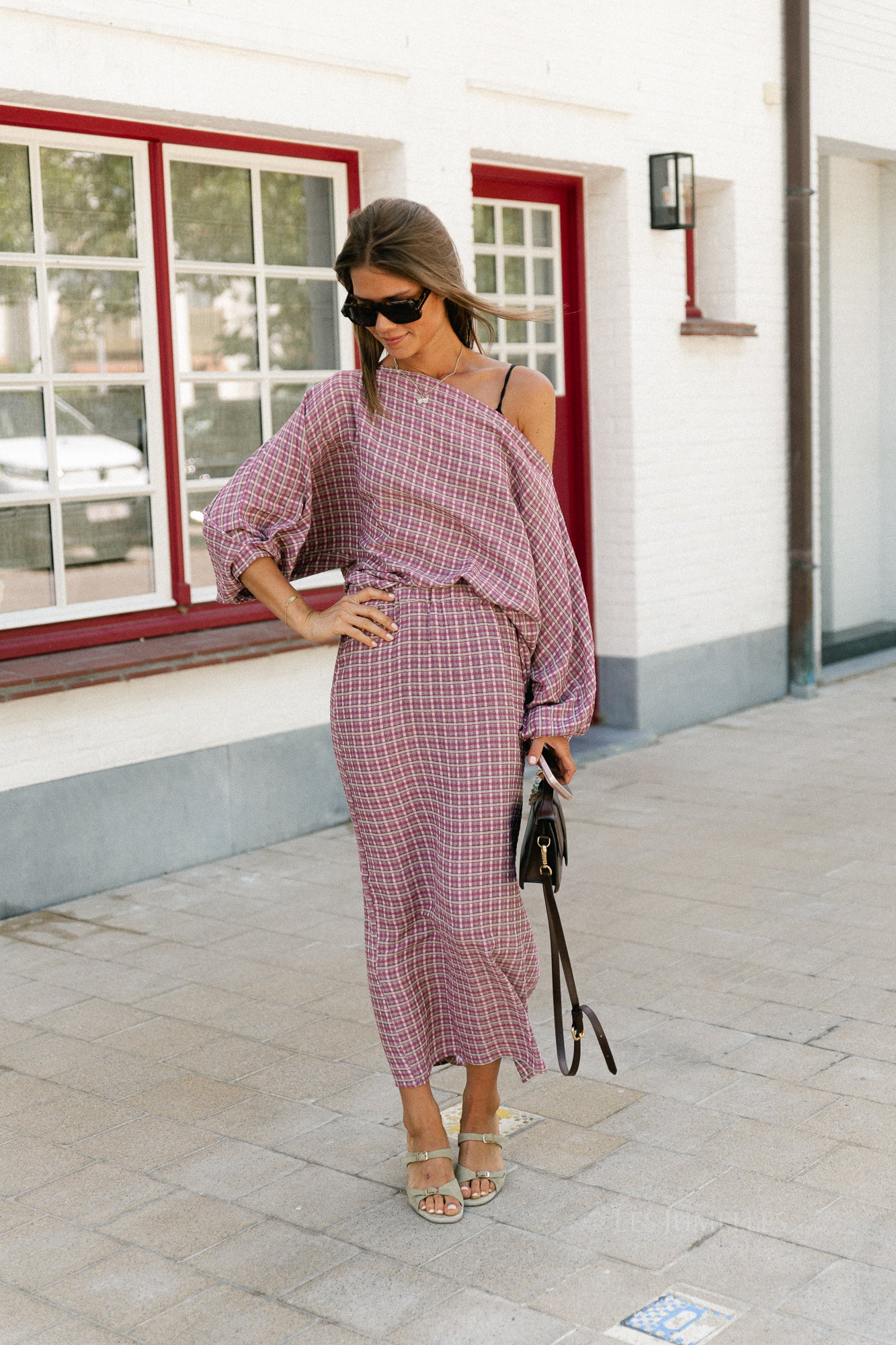 Cosette signature check skirt dark rose