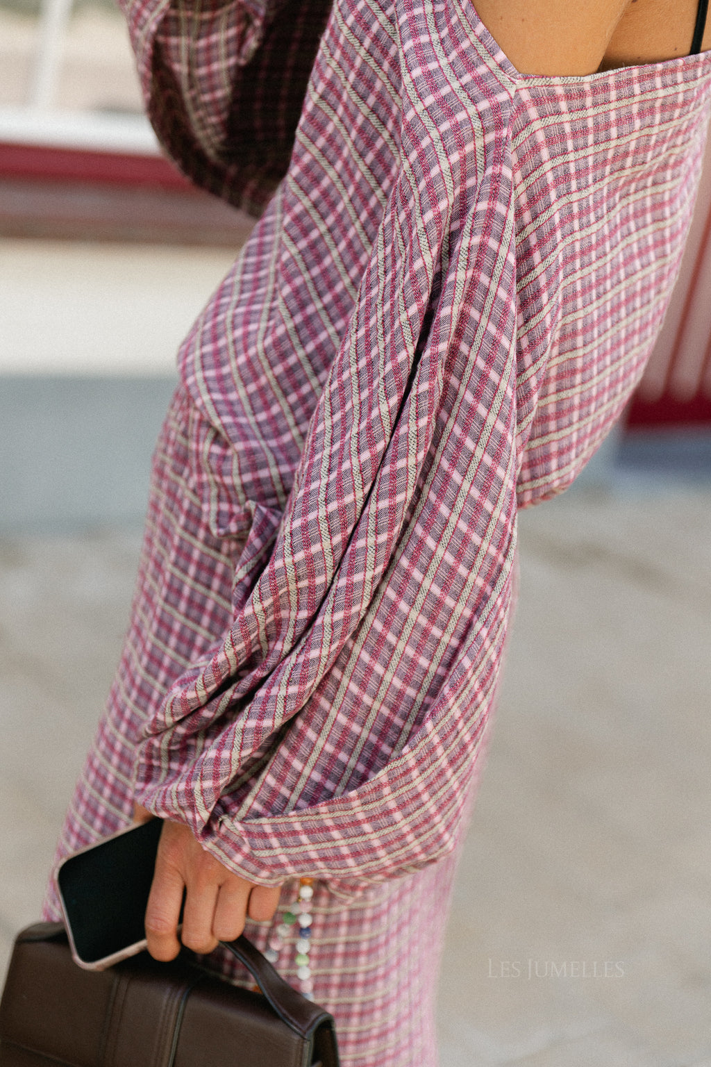 Cosette signature check blouse dark rose
