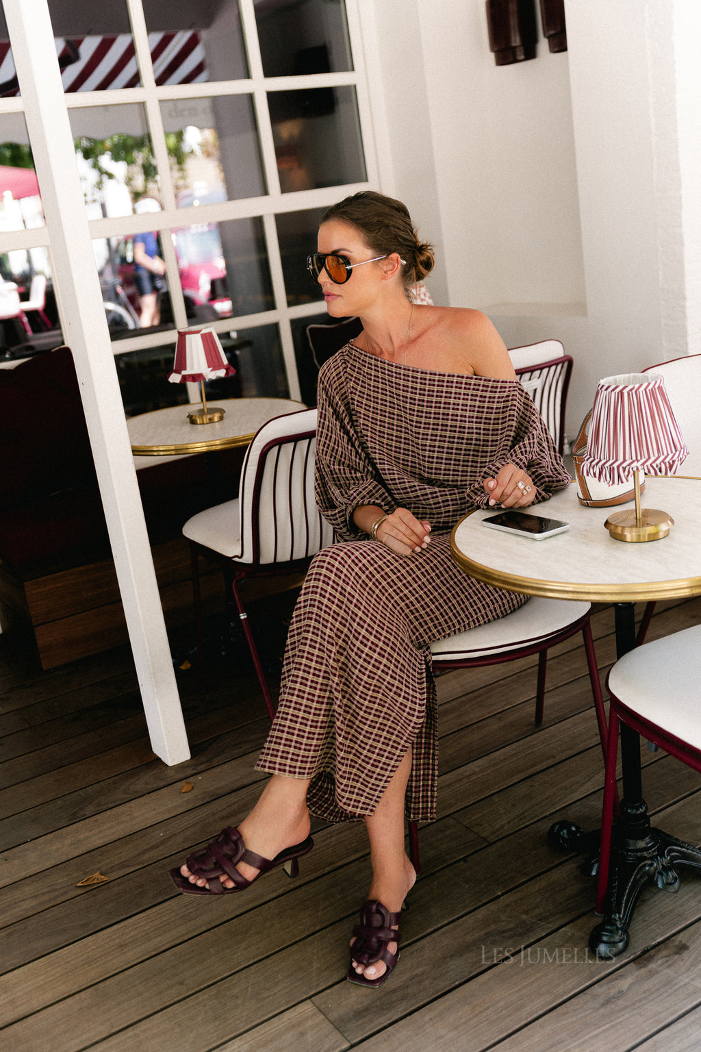 Cosette signature check blouse burgundy