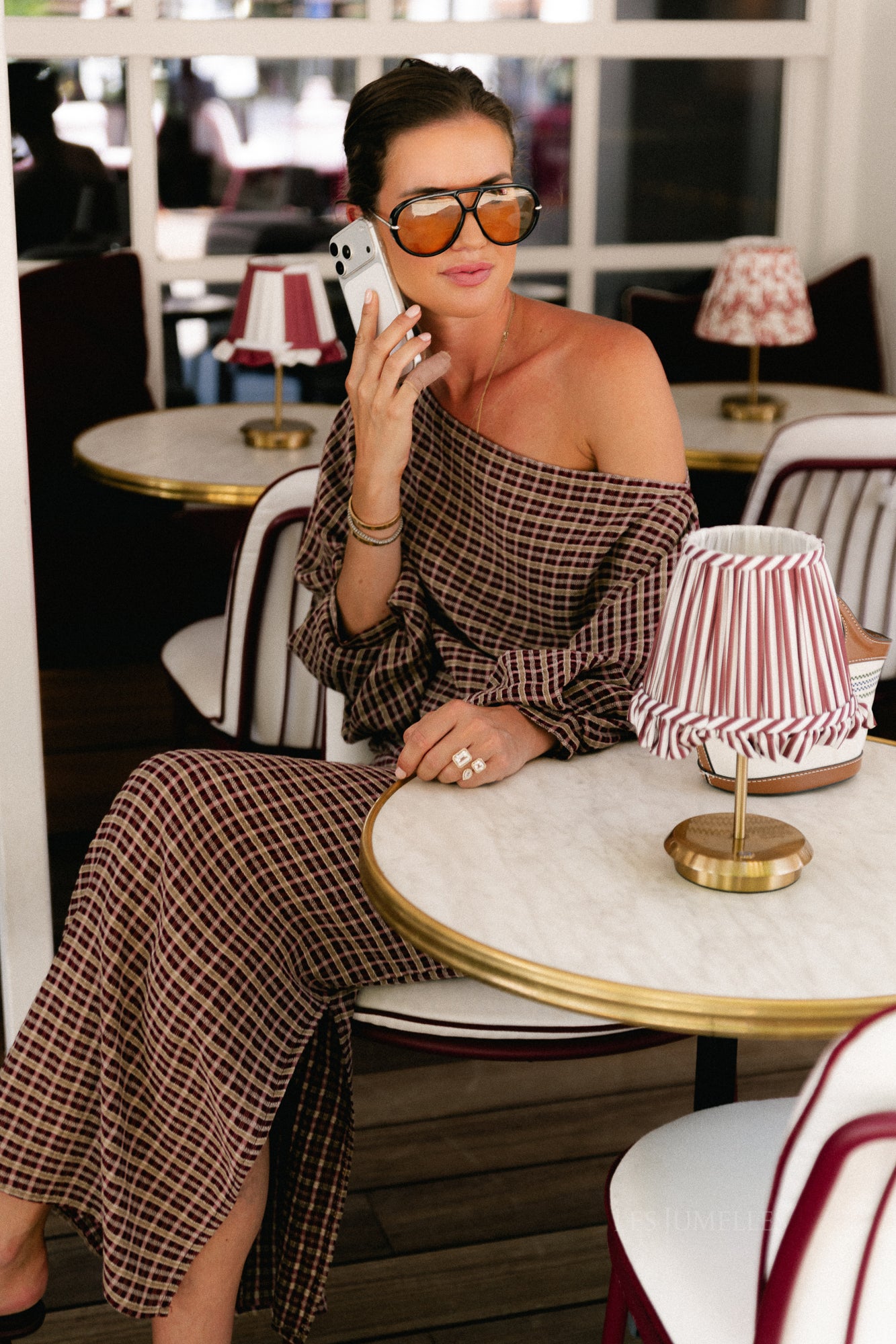 Cosette signature check blouse burgundy