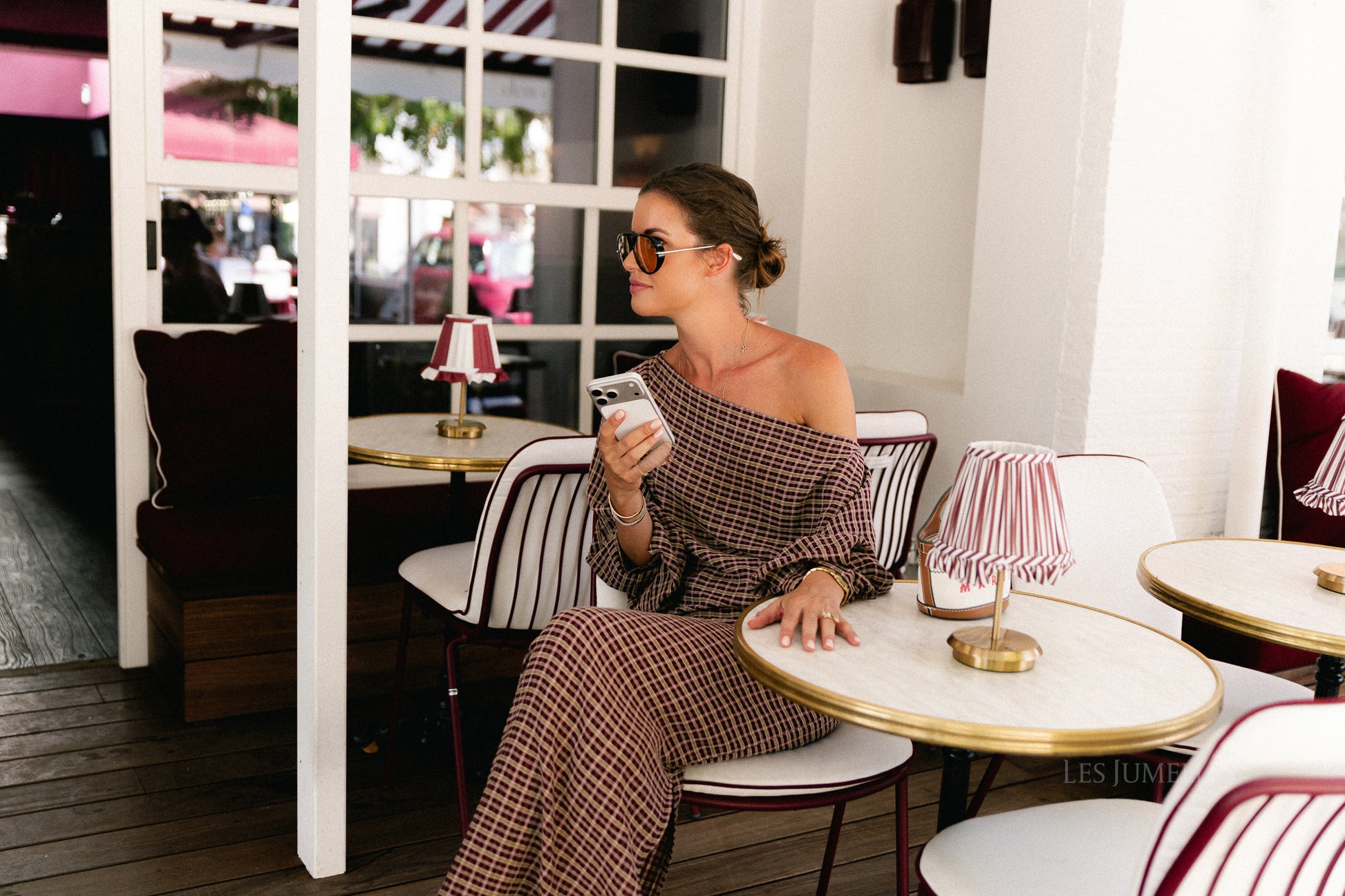Cosette signature check blouse burgundy