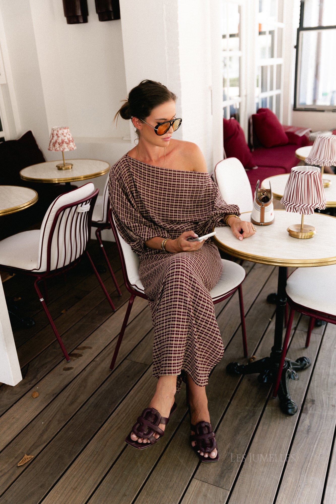 Cosette signature check blouse burgundy