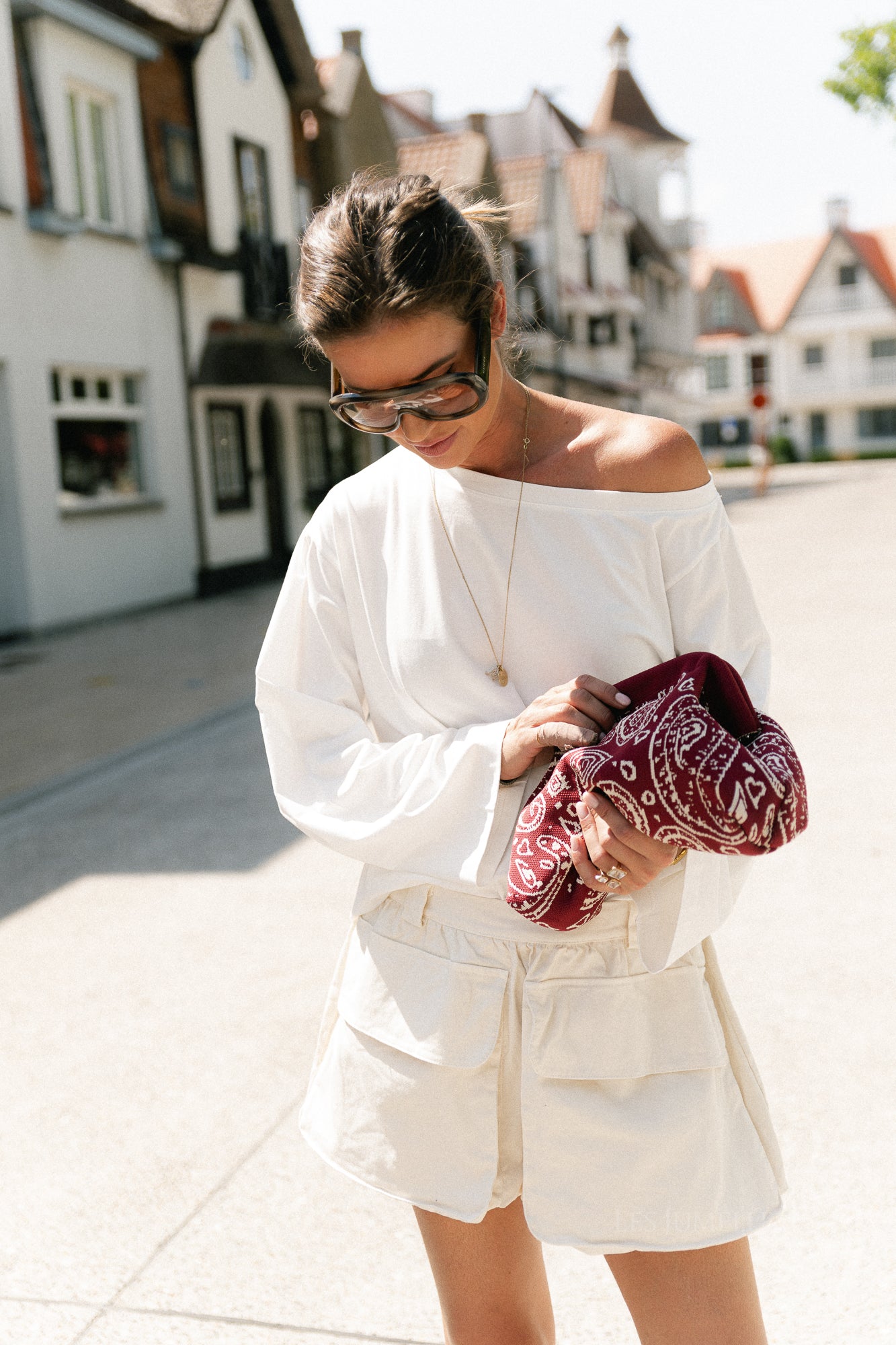 Paisley knit clutch - red dahlia/cream