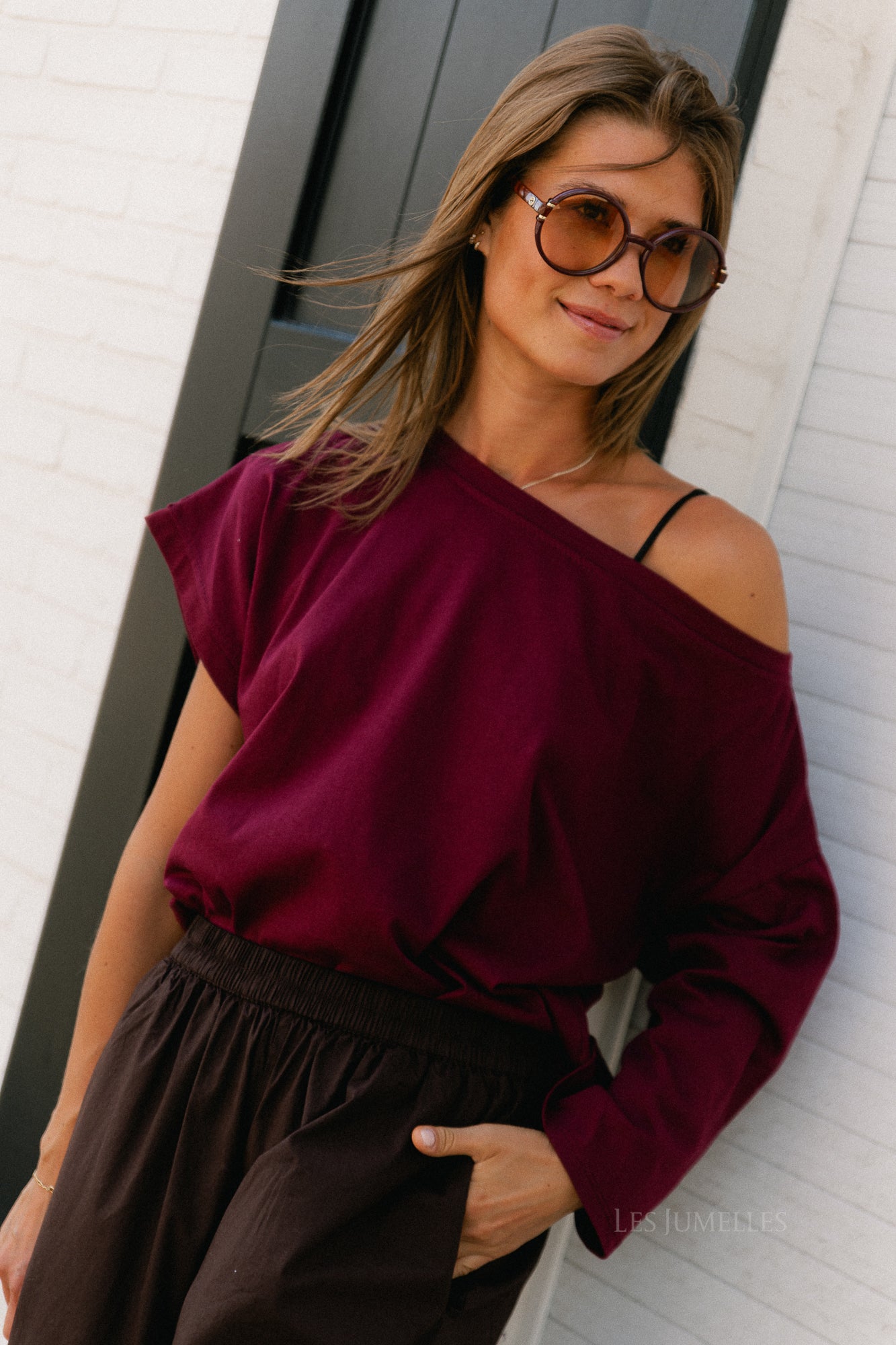 Grace off shoulder top burgundy