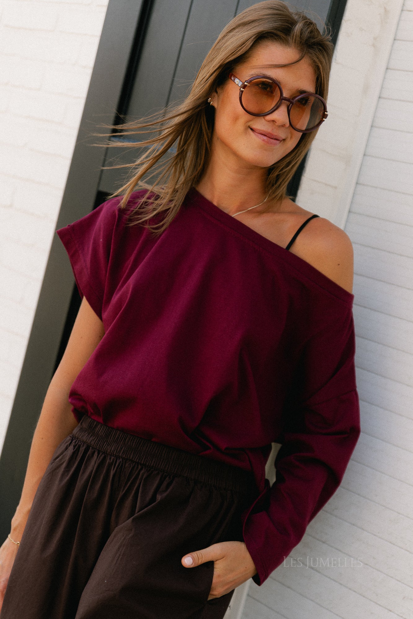 Grace off shoulder top burgundy