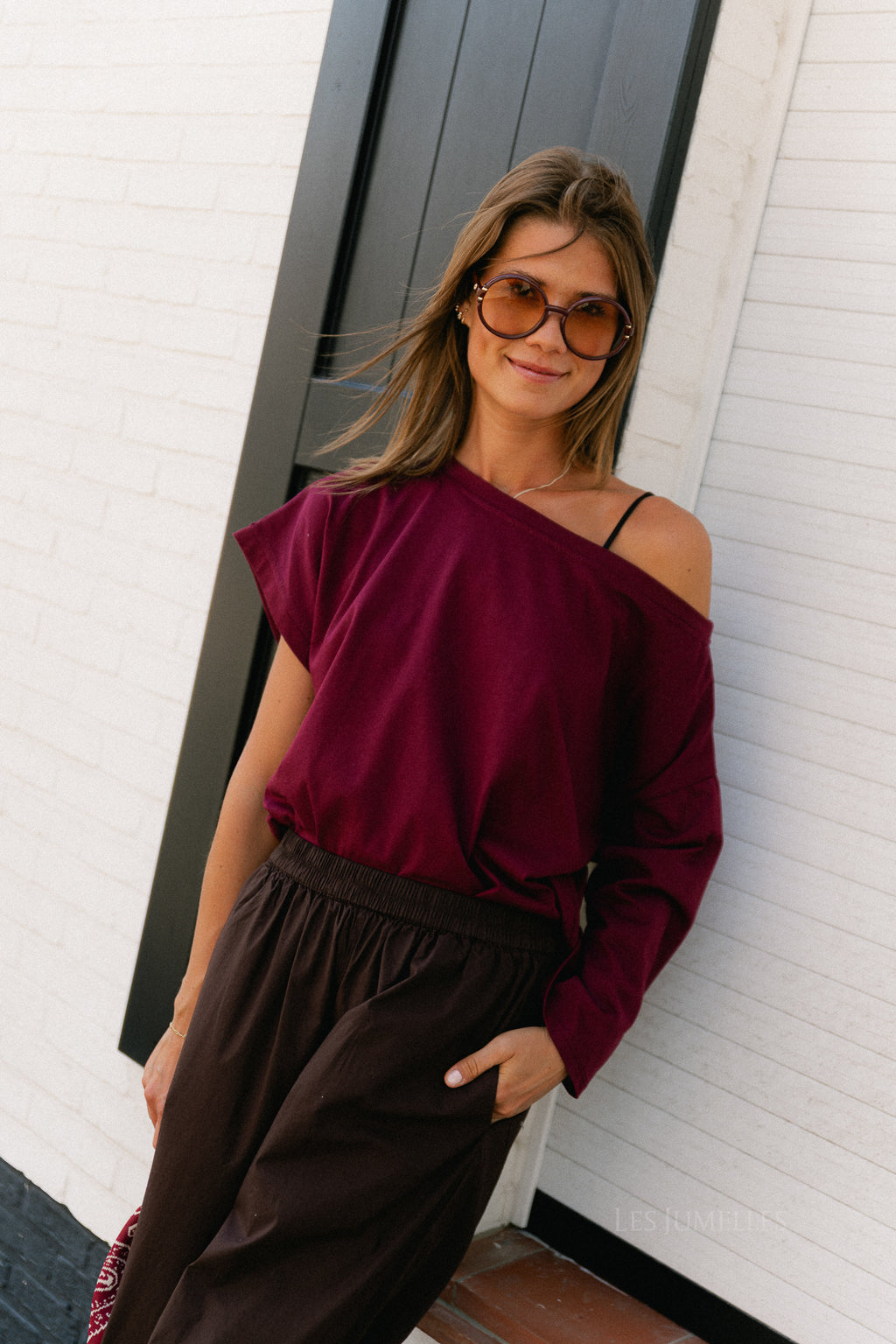 Grace off shoulder top burgundy