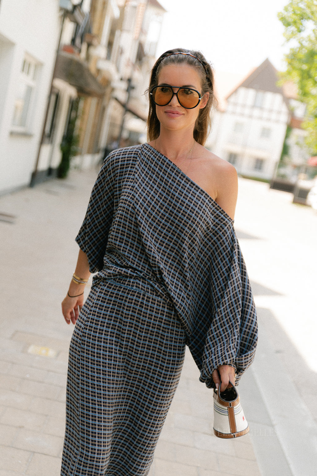 Cosette signature check blouse navy