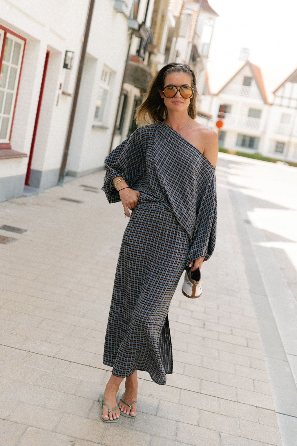Cosette signature check blouse navy