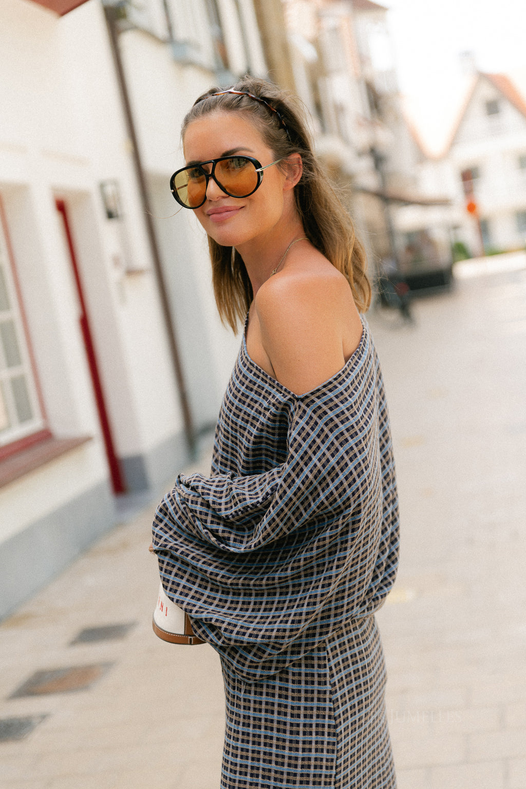 Cosette signature check blouse navy