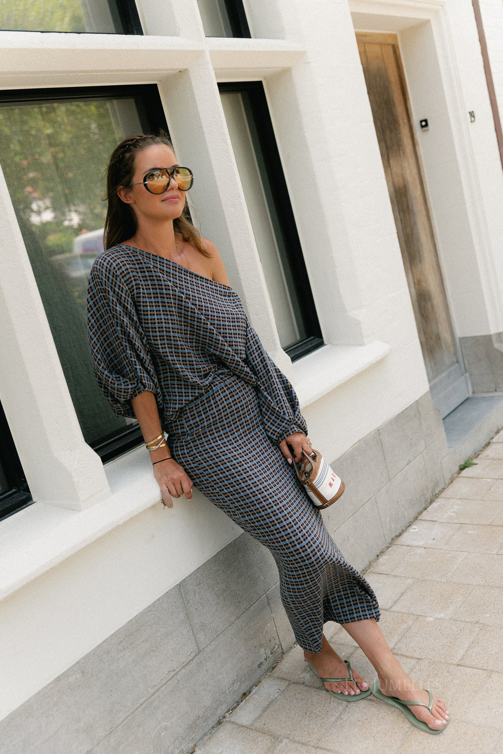Cosette signature check blouse navy