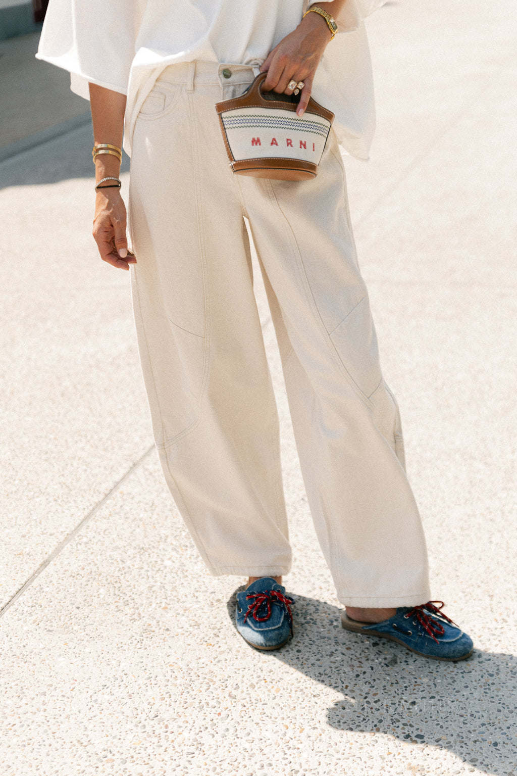 OBJNanda MW loose pants birch/melange
