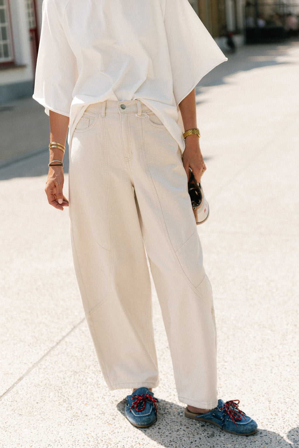 OBJNanda MW loose pants birch/melange