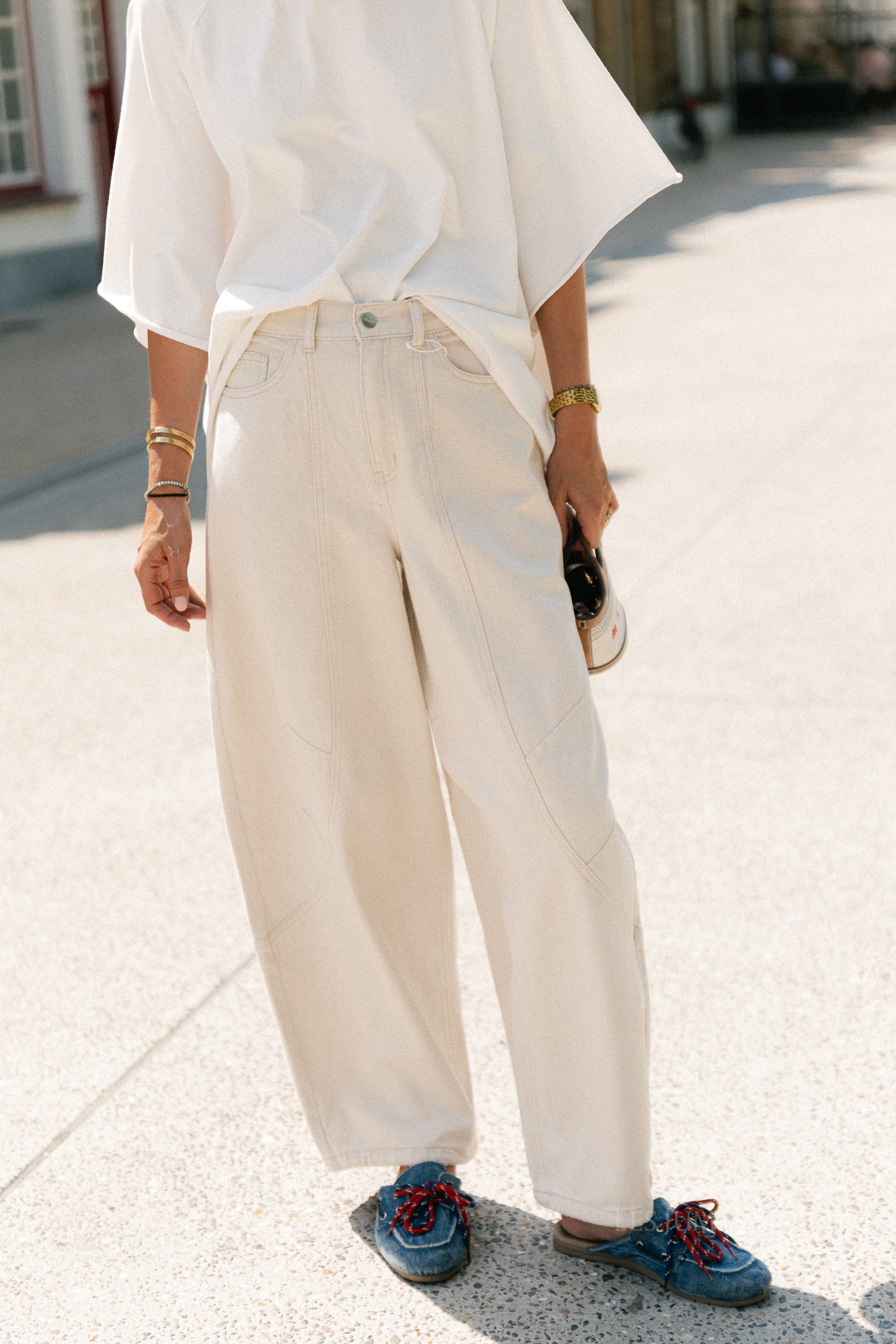 OBJNanda MW loose pants birch/melange