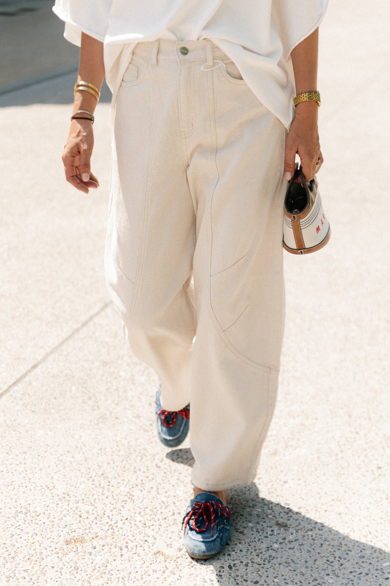 OBJNanda MW loose pants birch/melange