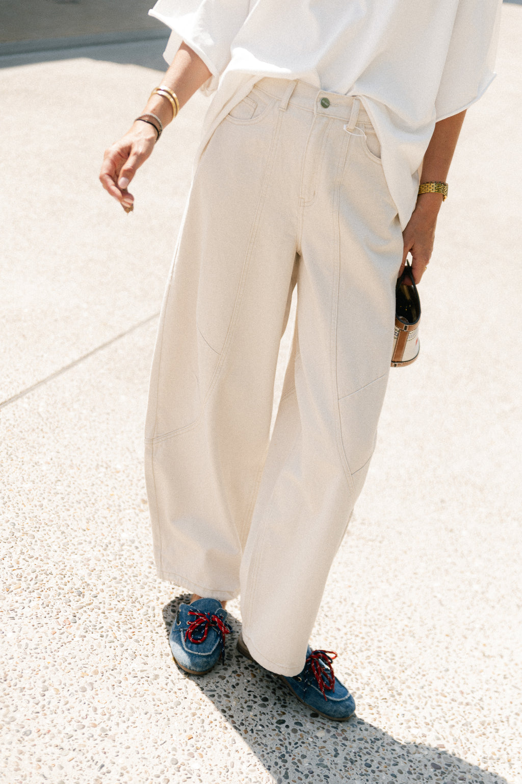 OBJNanda MW loose pants birch/melange