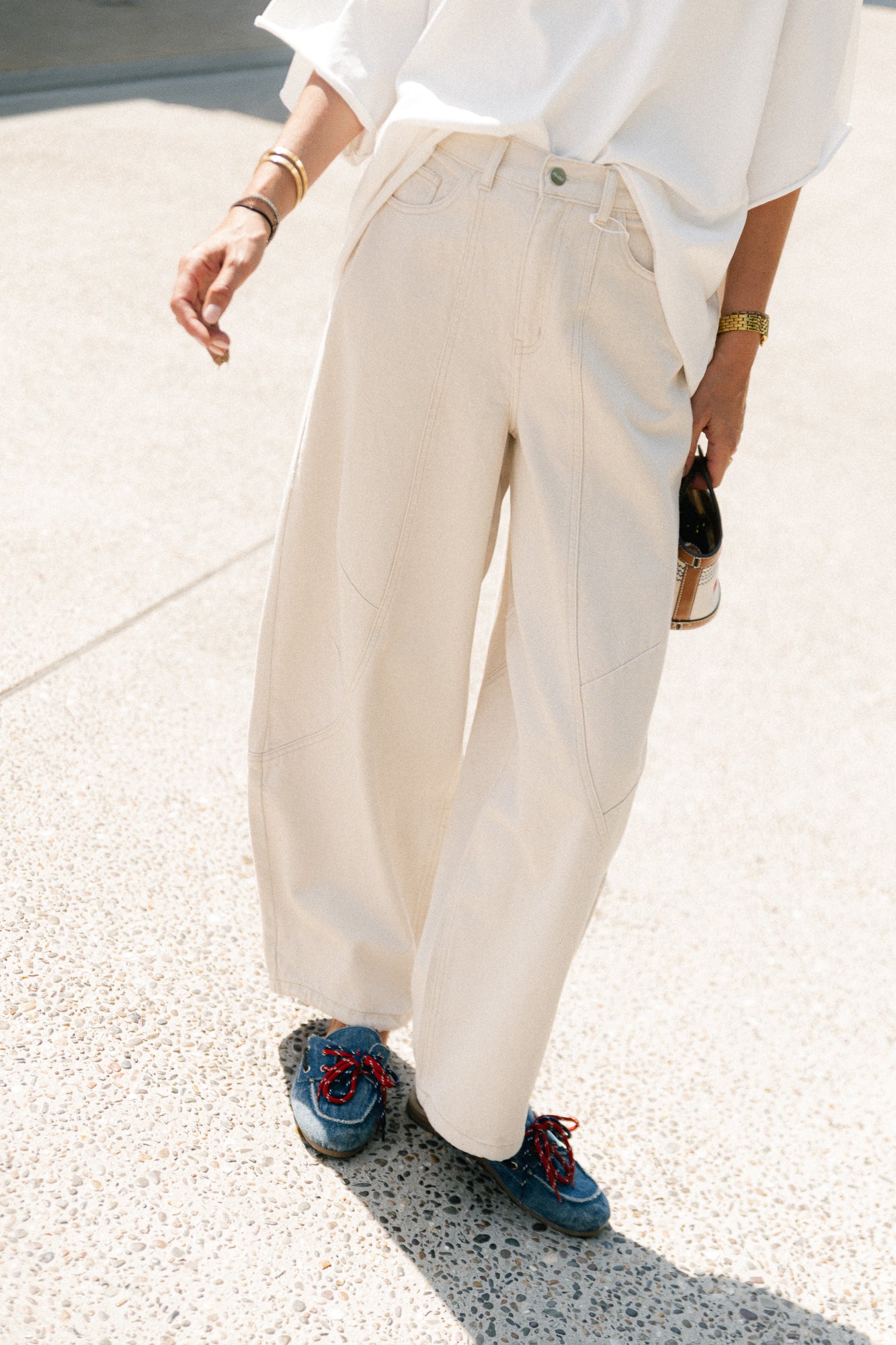 OBJNanda MW loose pants birch/melange