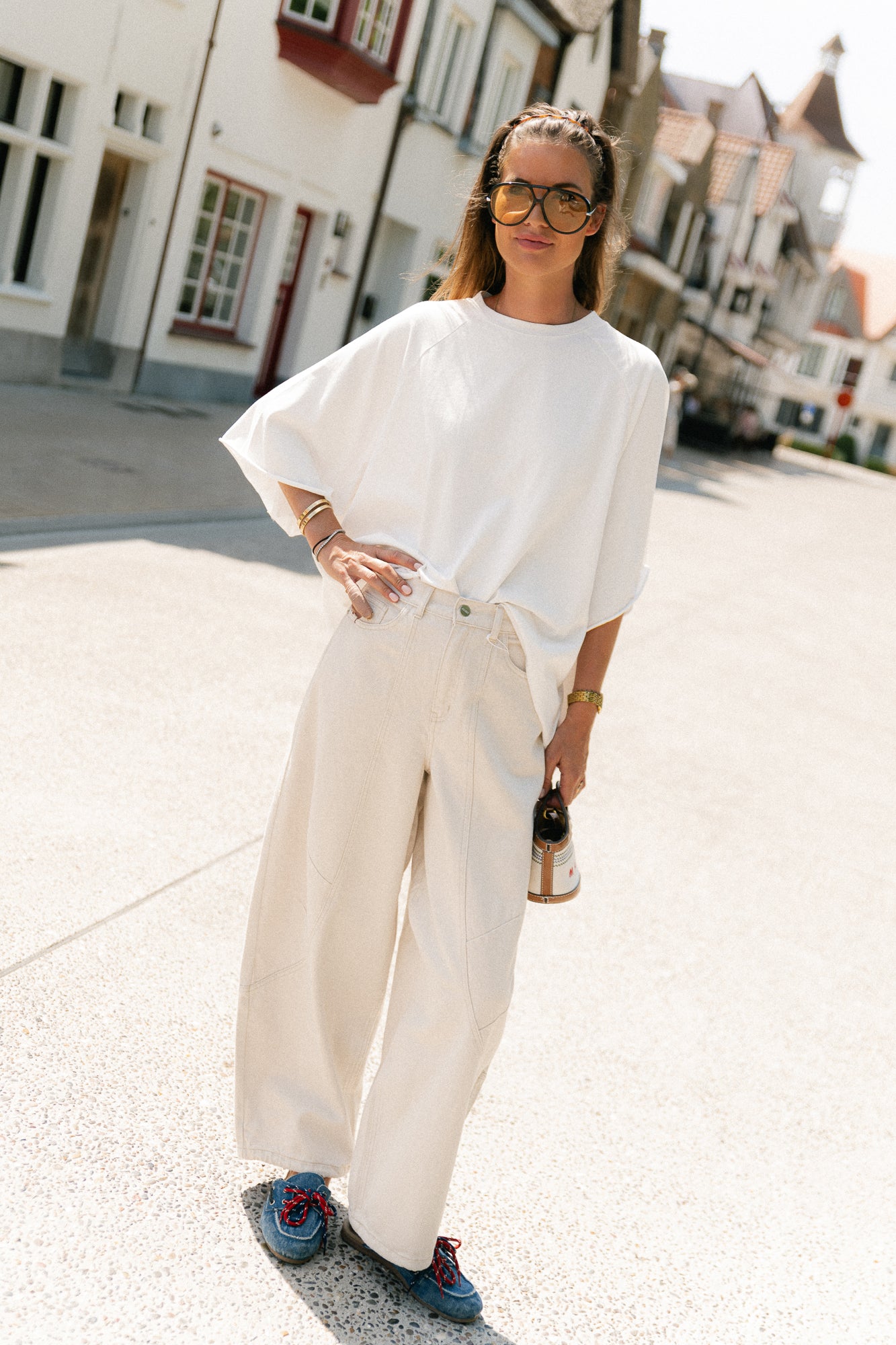 OBJNanda MW loose pants birch/melange