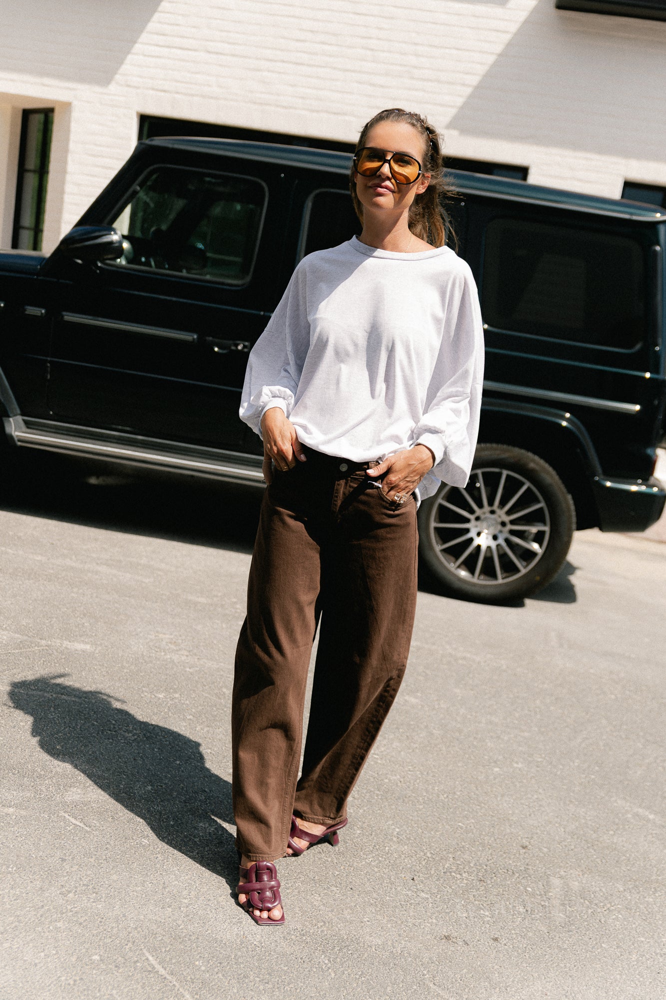 PCGrace MW barrel ankle jeans hot fudge