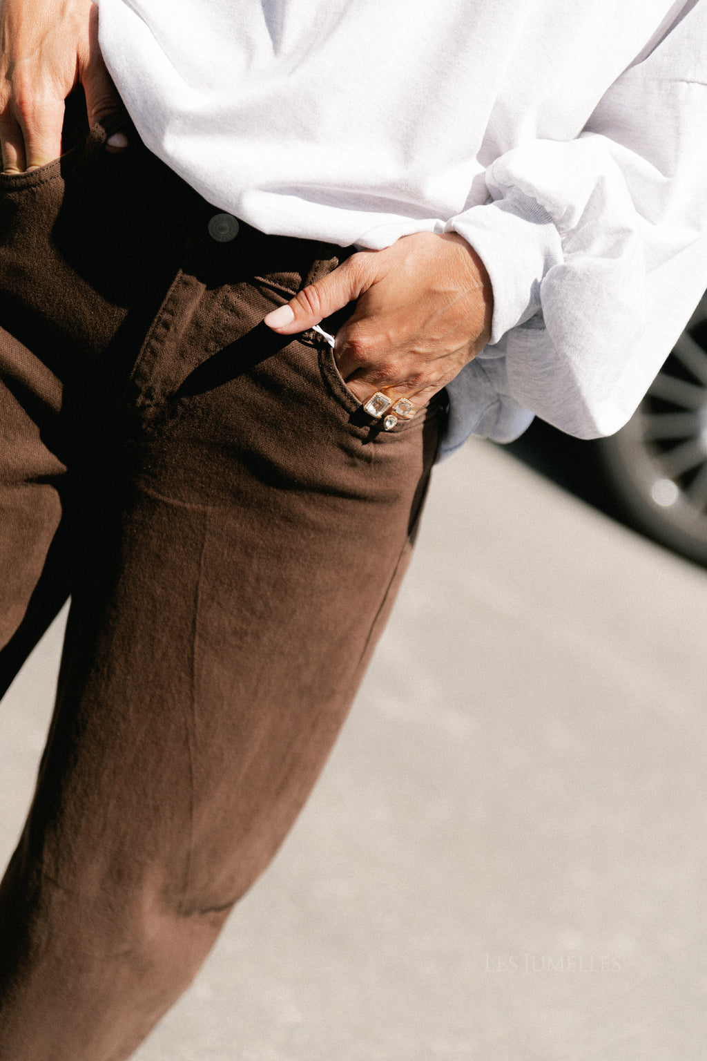 PCGrace MW barrel ankle jeans hot fudge