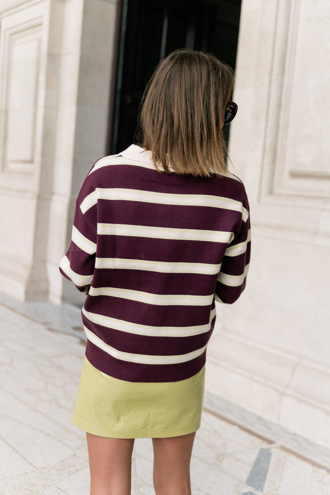 YASIsabell LS polo knit pullover port royale/stripes